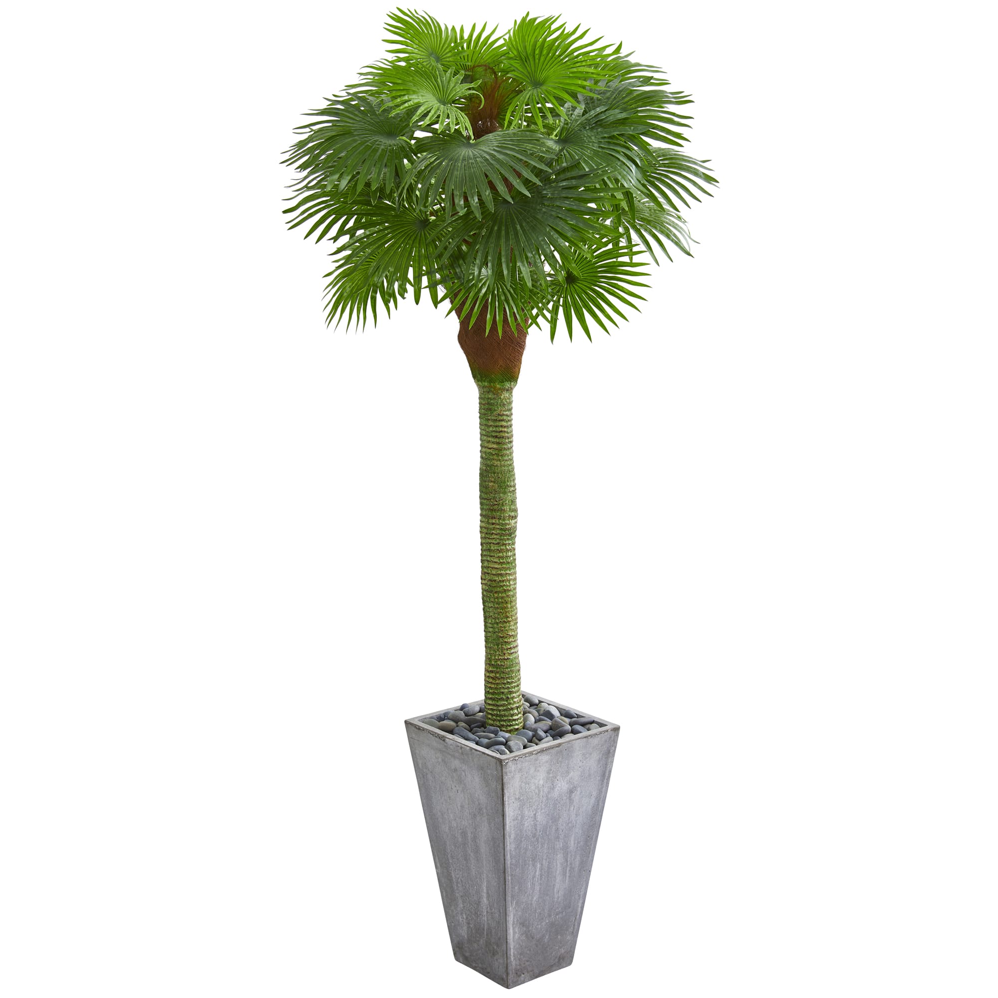 6.5ft. UV Resistant Fan Palm Artificial Tree in Cement Planter