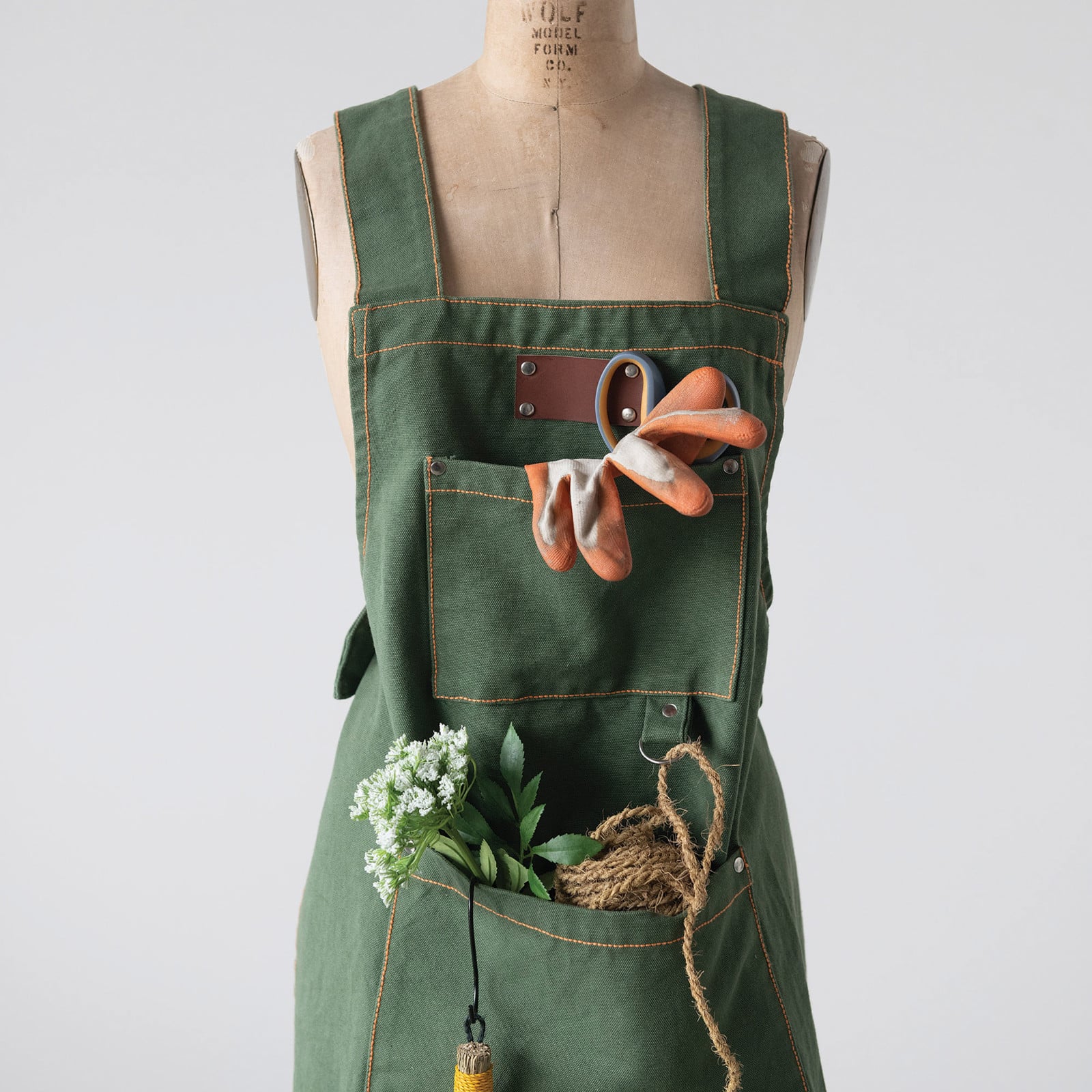 Green Cross Back Apron with Pockets &#x26; Rivets