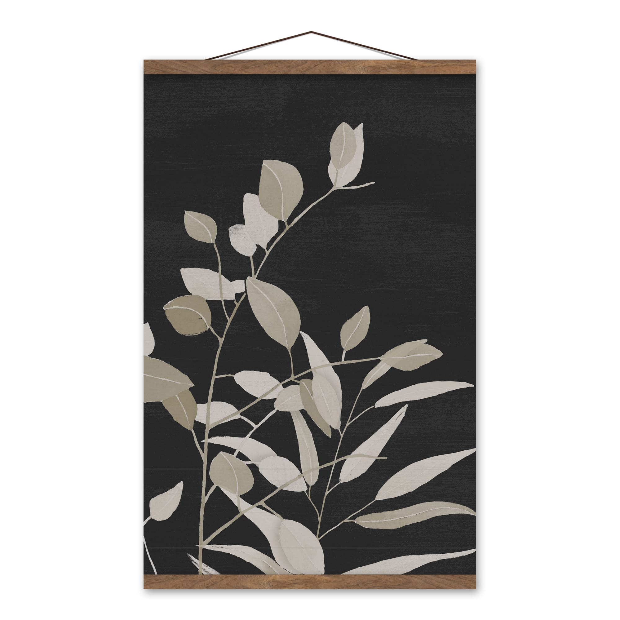 Black and White Greenery 16" x 24" Teak Hanging Canvas - Set of 2