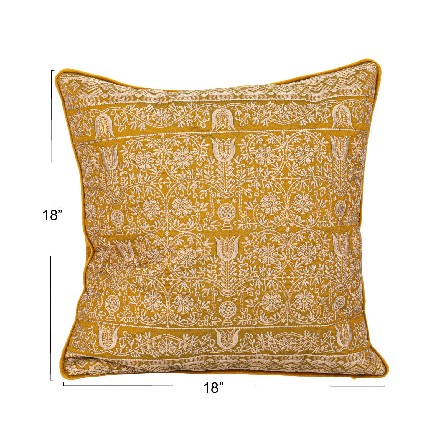 Hello Honey® 18" Chartreuse Pattern & Piping Cotton Velvet Pillow