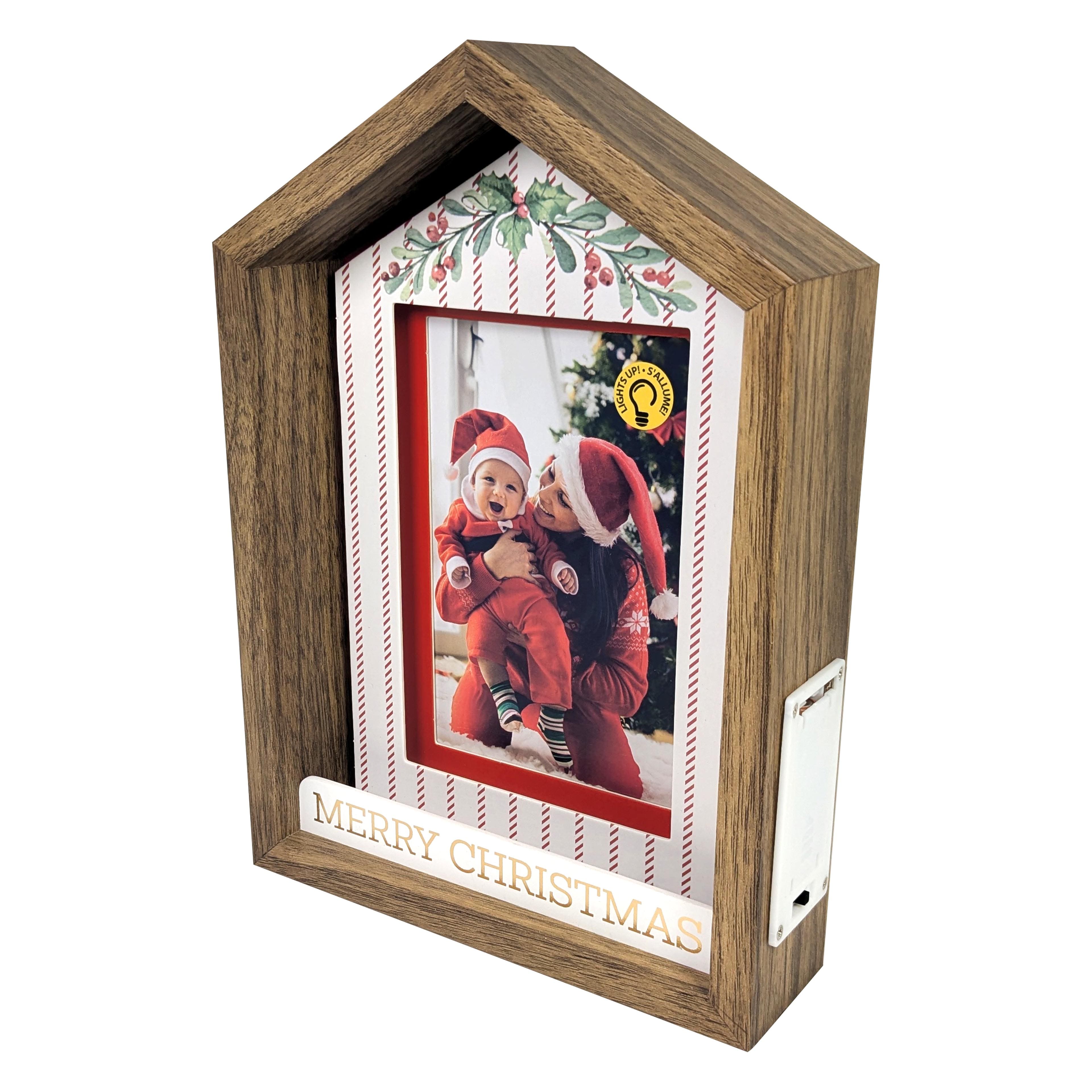 4&#x22; x 6&#x22; LED Stripe House Merry Christmas Tabletop Frame by Studio D&#xE9;cor&#xAE;