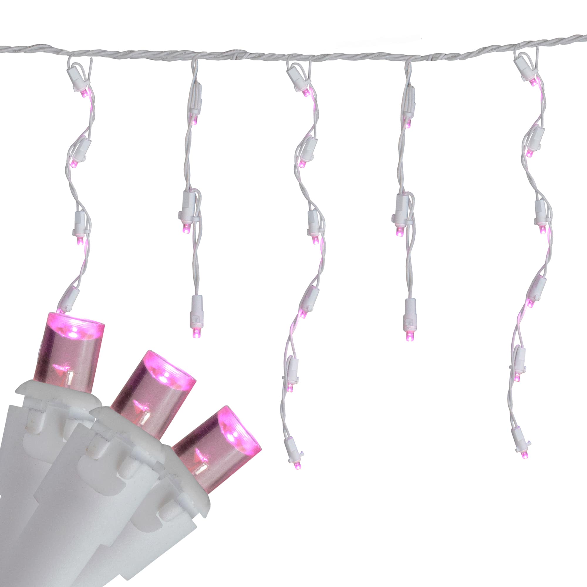 Brite Star 70ct. Pink LED Wide Angle Icicle Lights with White Wire
