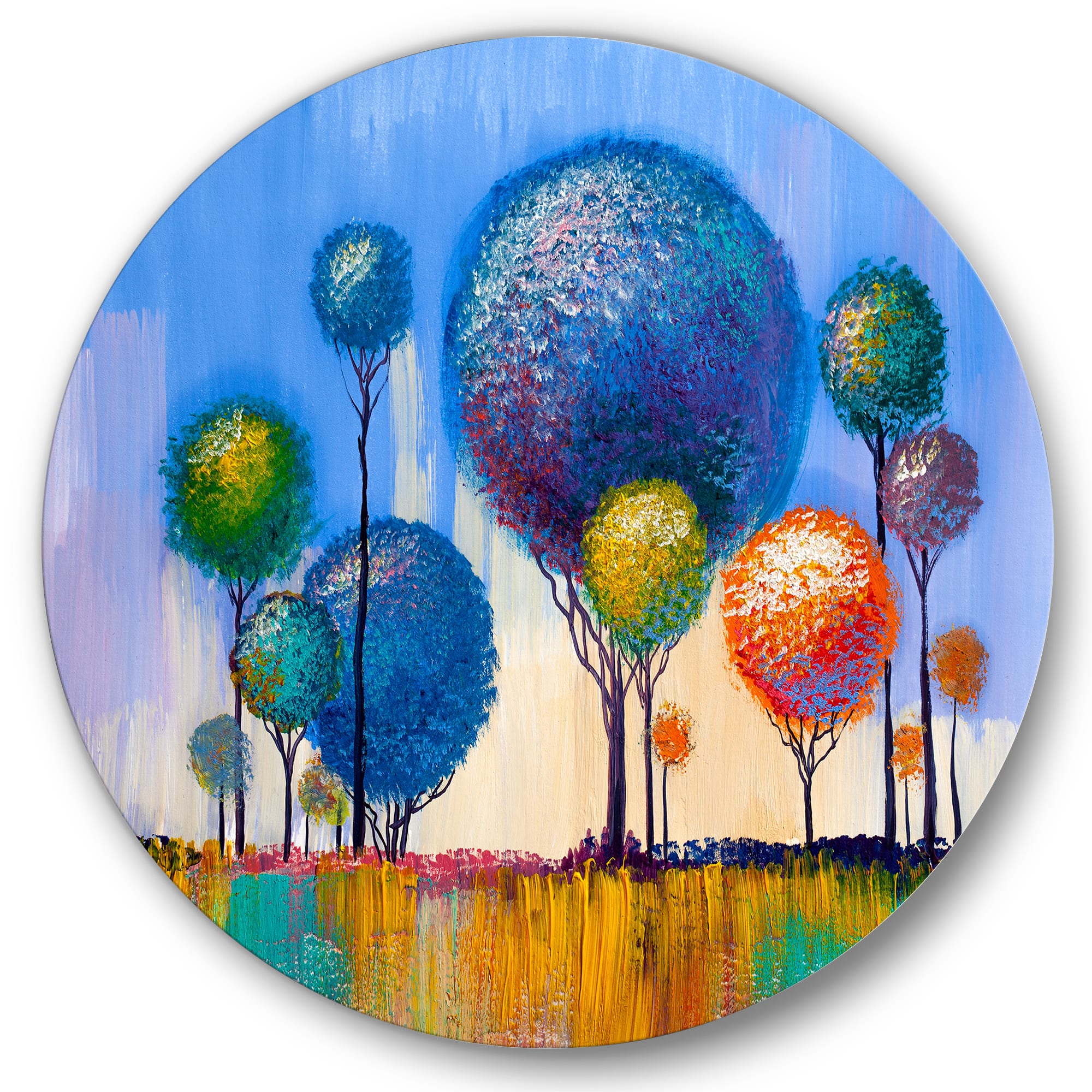 Designart - Colourful Trees Impressionist Landscape I - Modern Metal Circle Wall Art