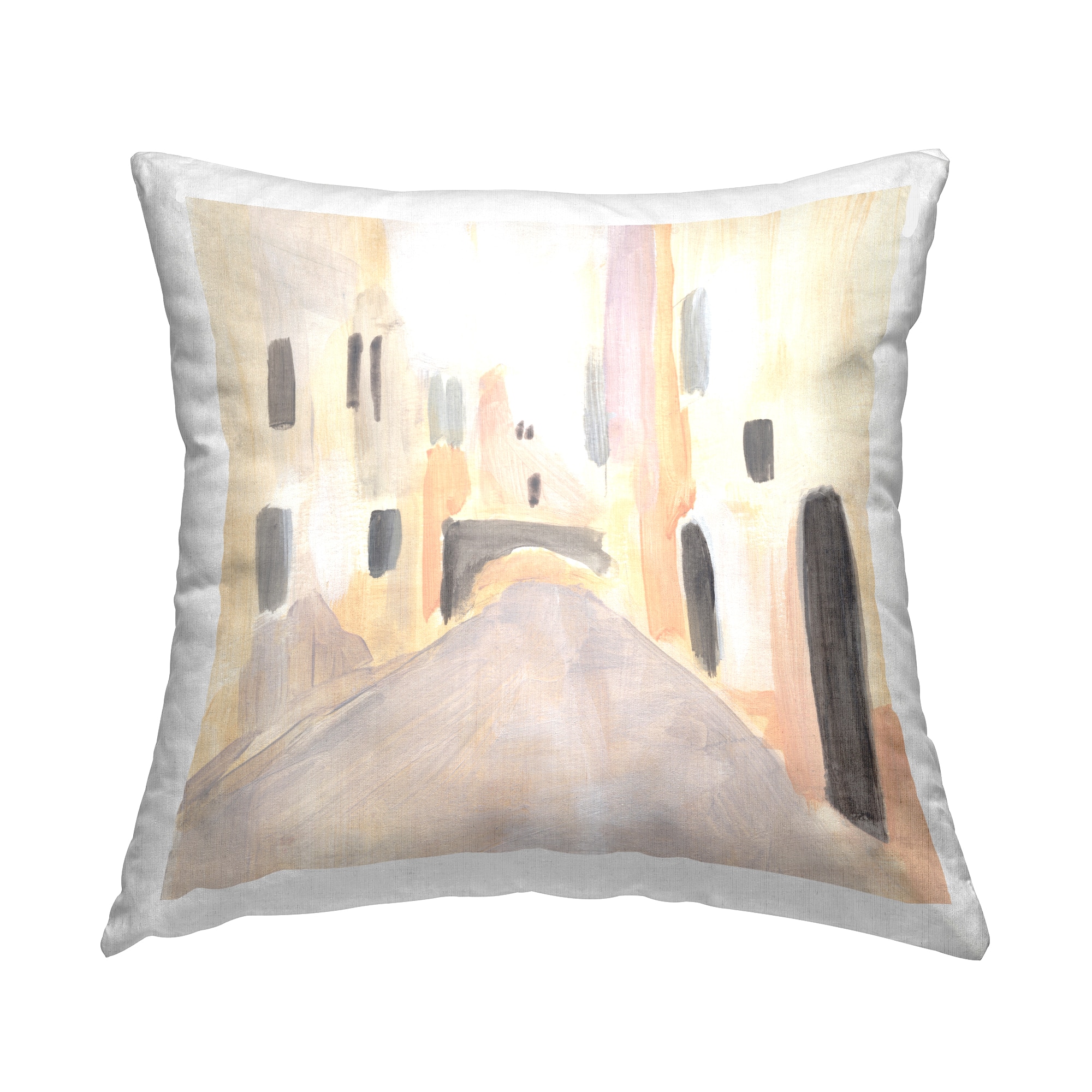 Stupell Industries Soft Tone Urban Alleyway Delicate European Buildings Throw Pillow 18" x 18"