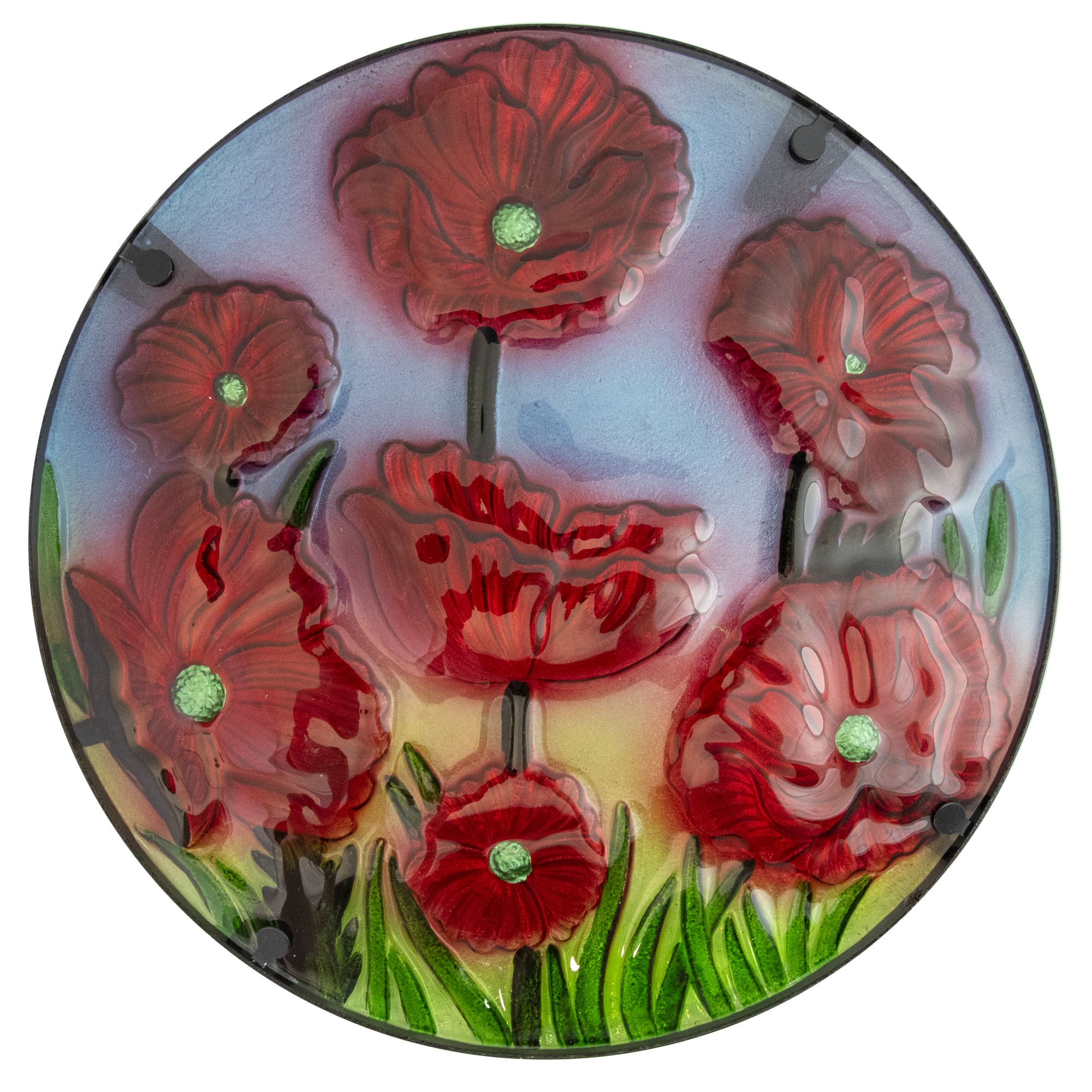 19" Red Floral Poppies Glass Patio Side Table