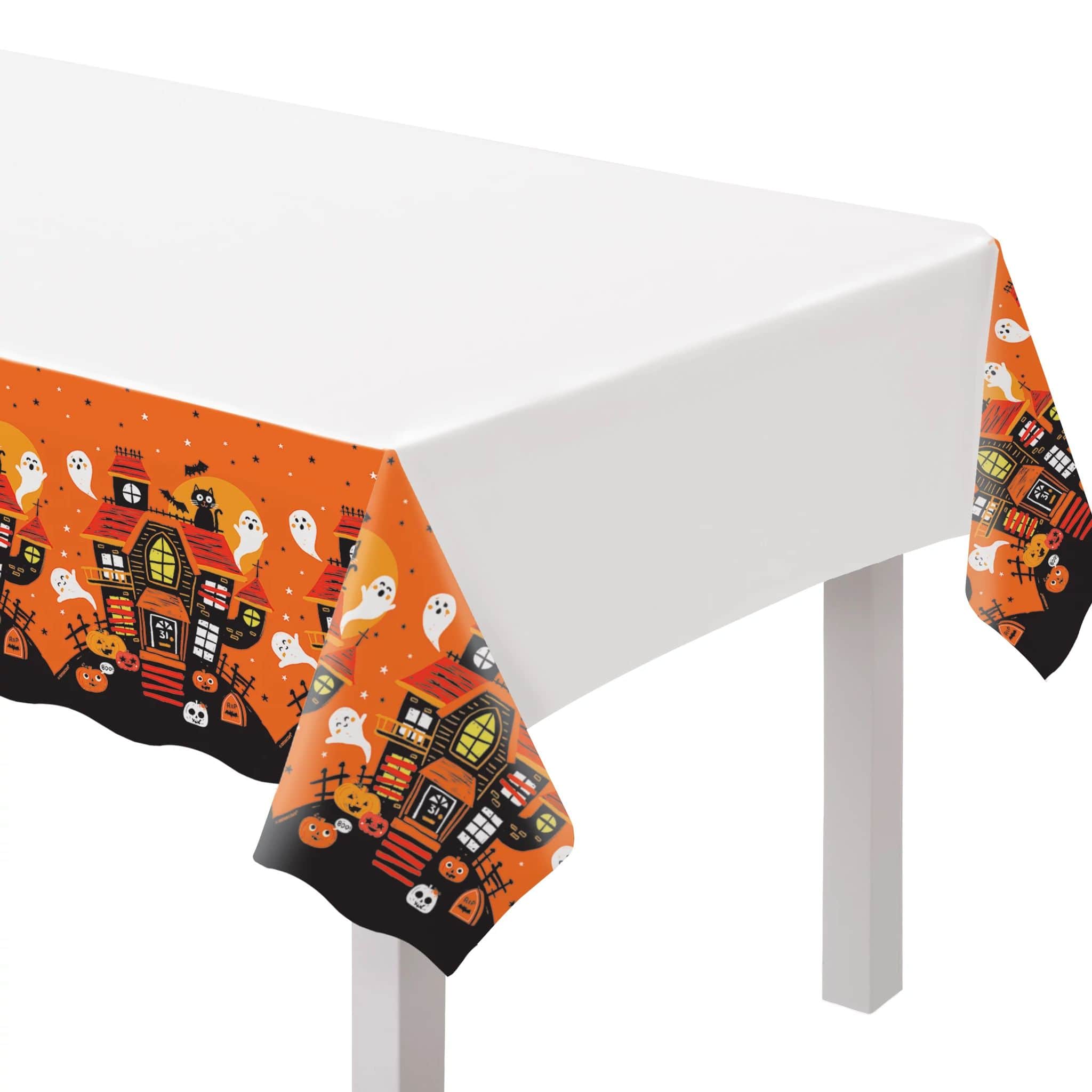 84&#x22; Spooky Friends Plastic Halloween Table Cover, 3ct.