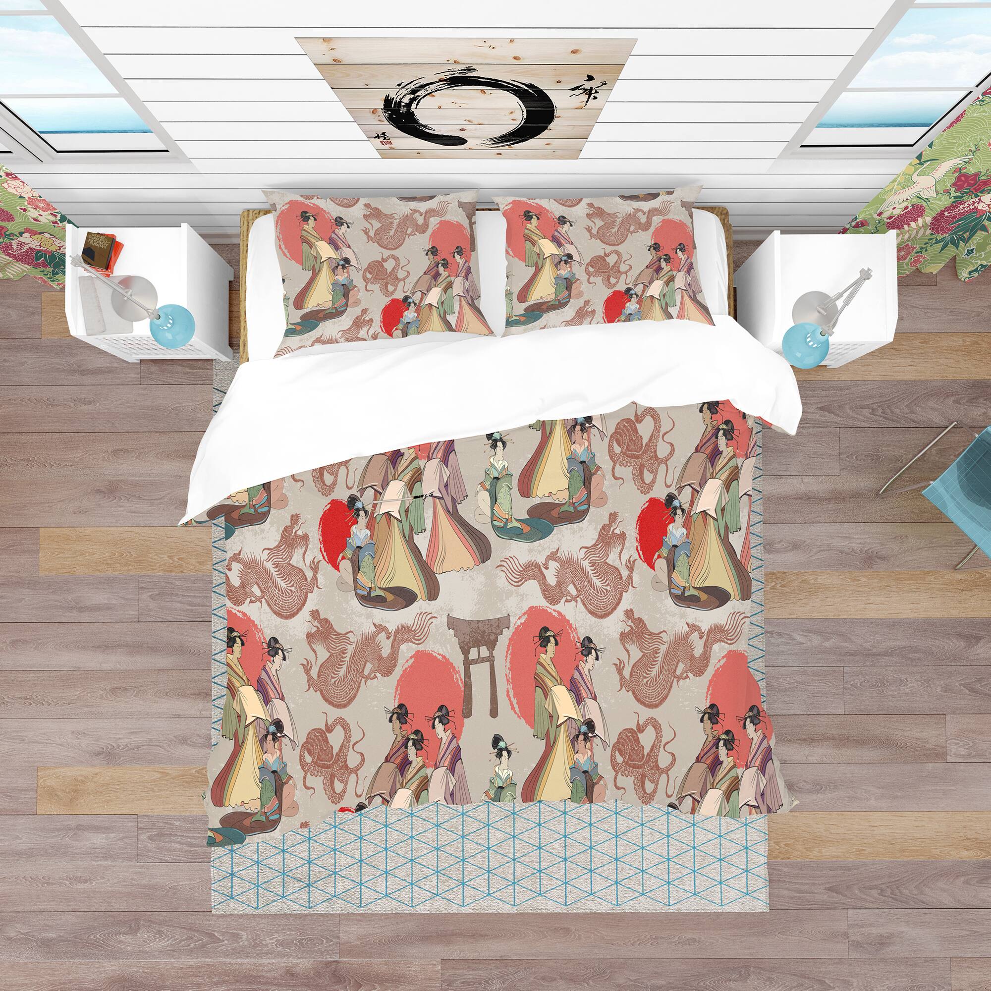 Designart &#x27;Japanese &#x26; Chinese Culture Pattern&#x27; Oriental Bedding Set - Duvet Cover &#x26; Shams