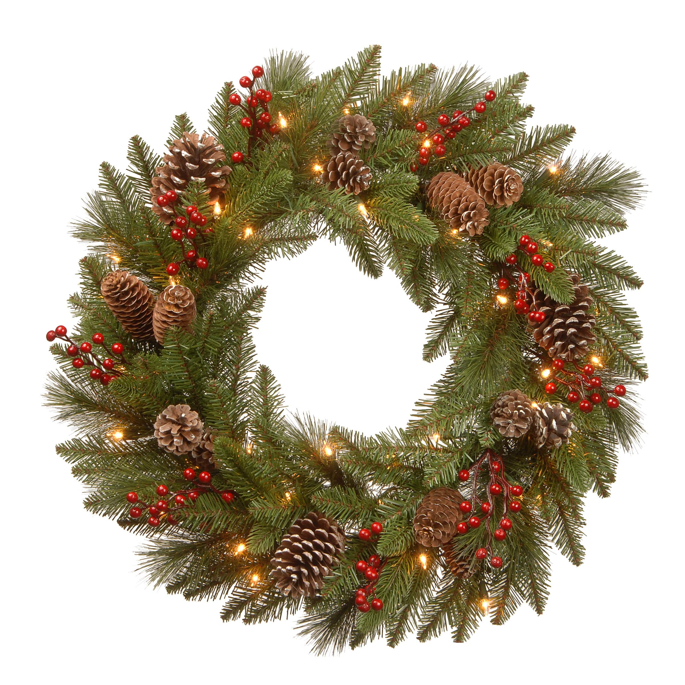 24&#x22; White LED Bristle Berry Wreath