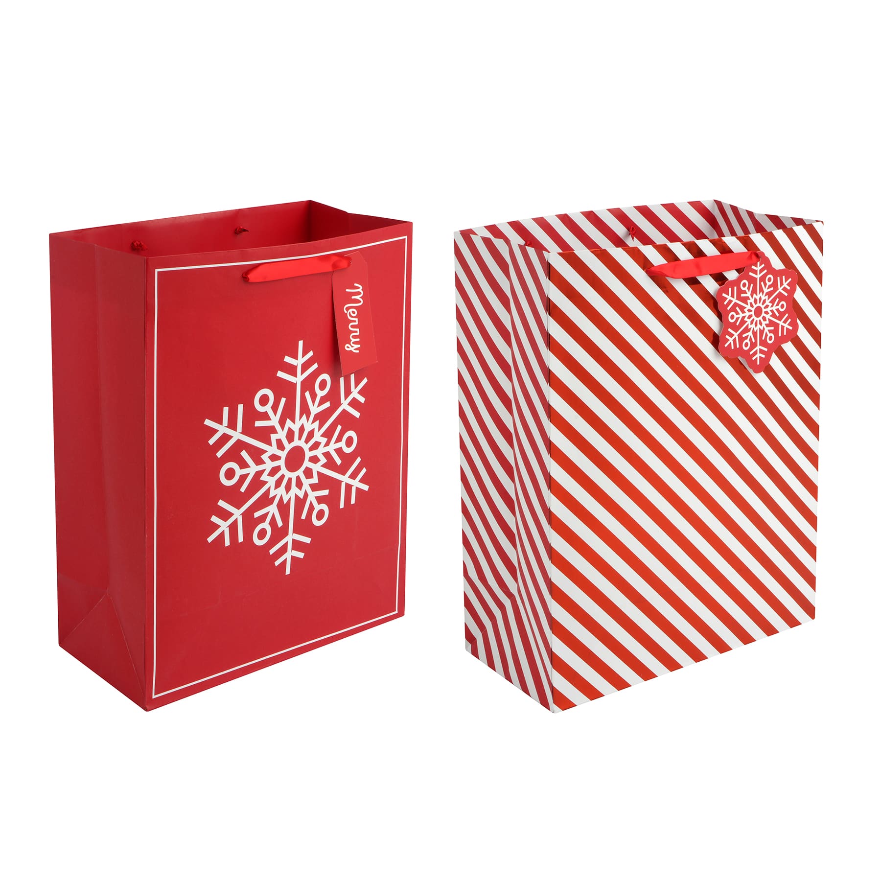 12.5&#x22; Red &#x26; White Stripe &#x26; Snowflake Gift Bag Set by Celebrate It&#xAE;