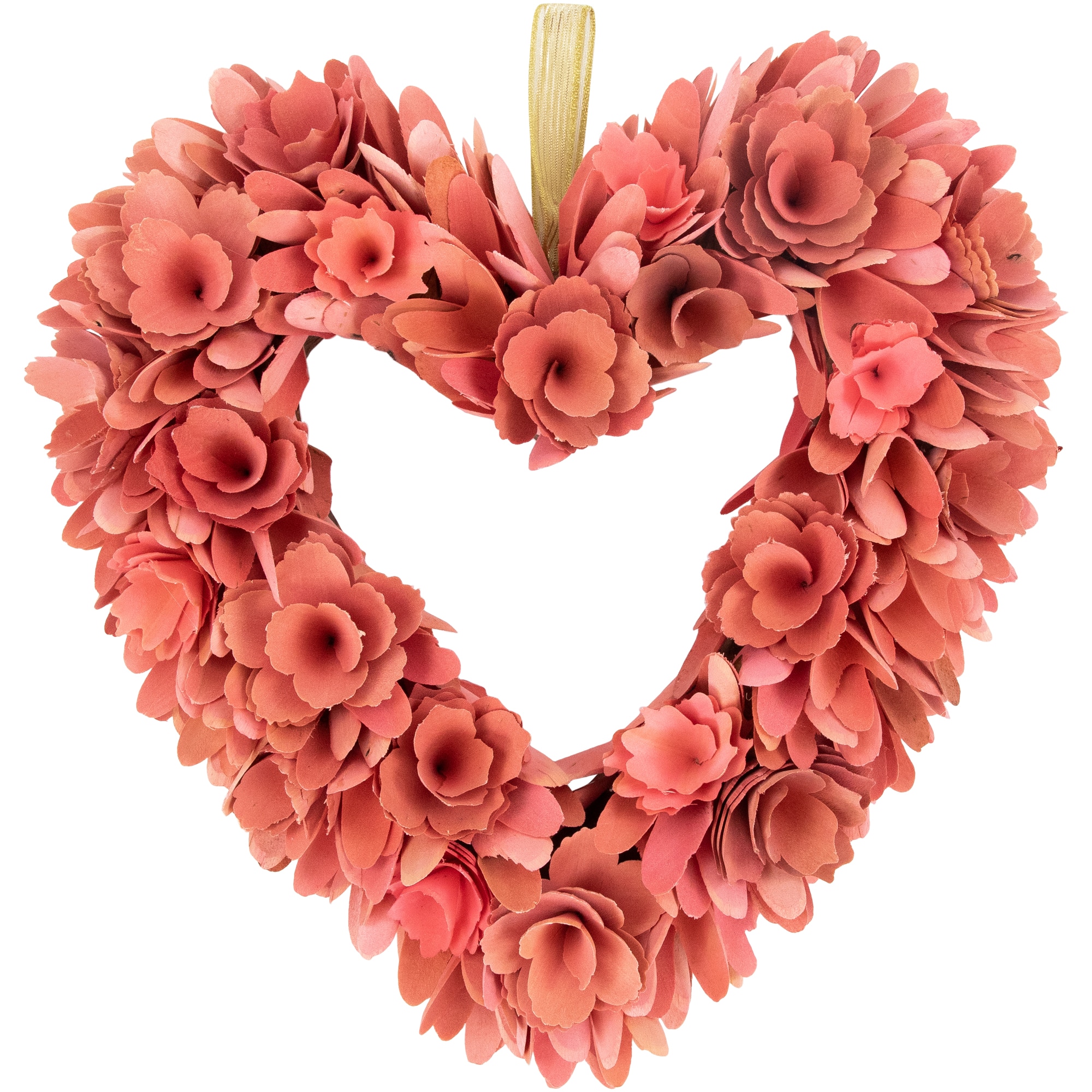 14&#x22; Salmon Pink Valentine&#x27;s Day Wooden Floral Heart Wreath