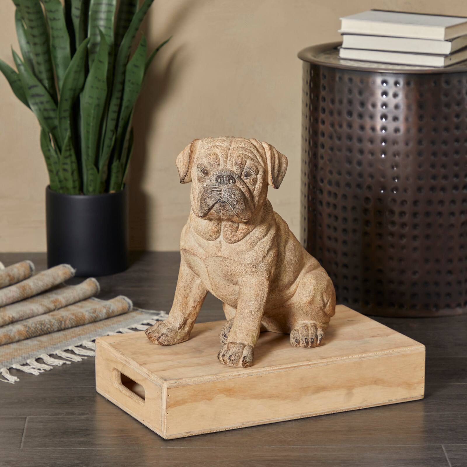 15" Light Brown Polystone Pug Sculpture