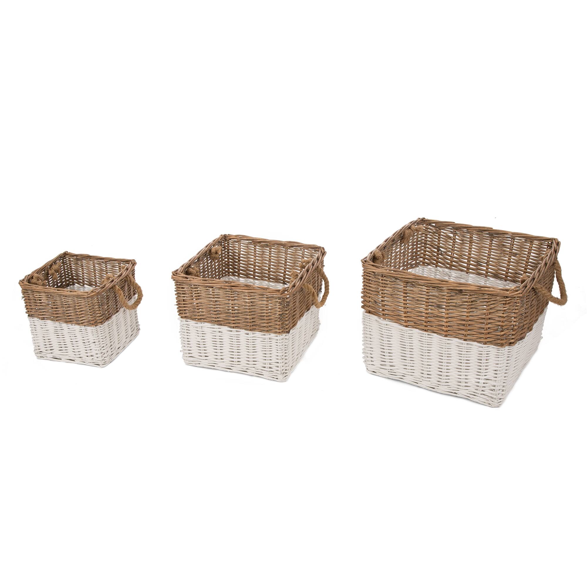 Glitzhome® Natural White Square Willow Baskets, 3ct. Michaels