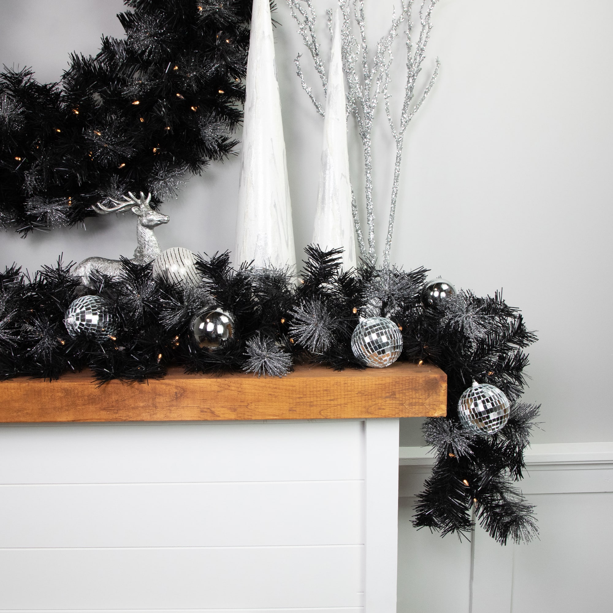 6ft. White LED Black Bristle Garland