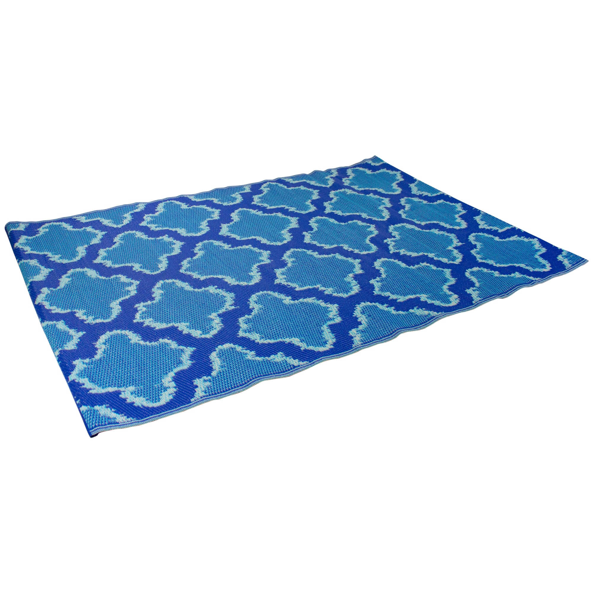 Blue Quatrefoil Rectangular Outdoor Area Rug, 4ft. x 6ft.