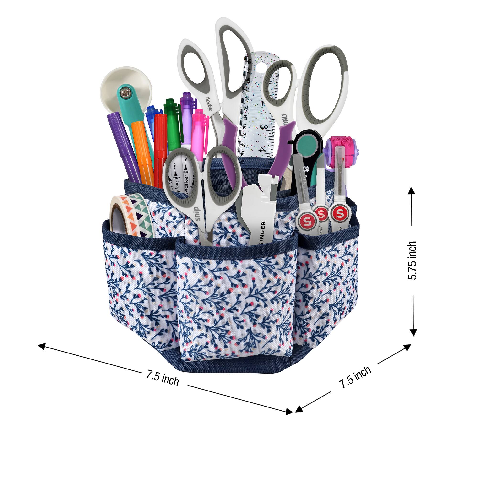 SINGER® Navy Floral Print Sewing Spinning Tabletop Organizer