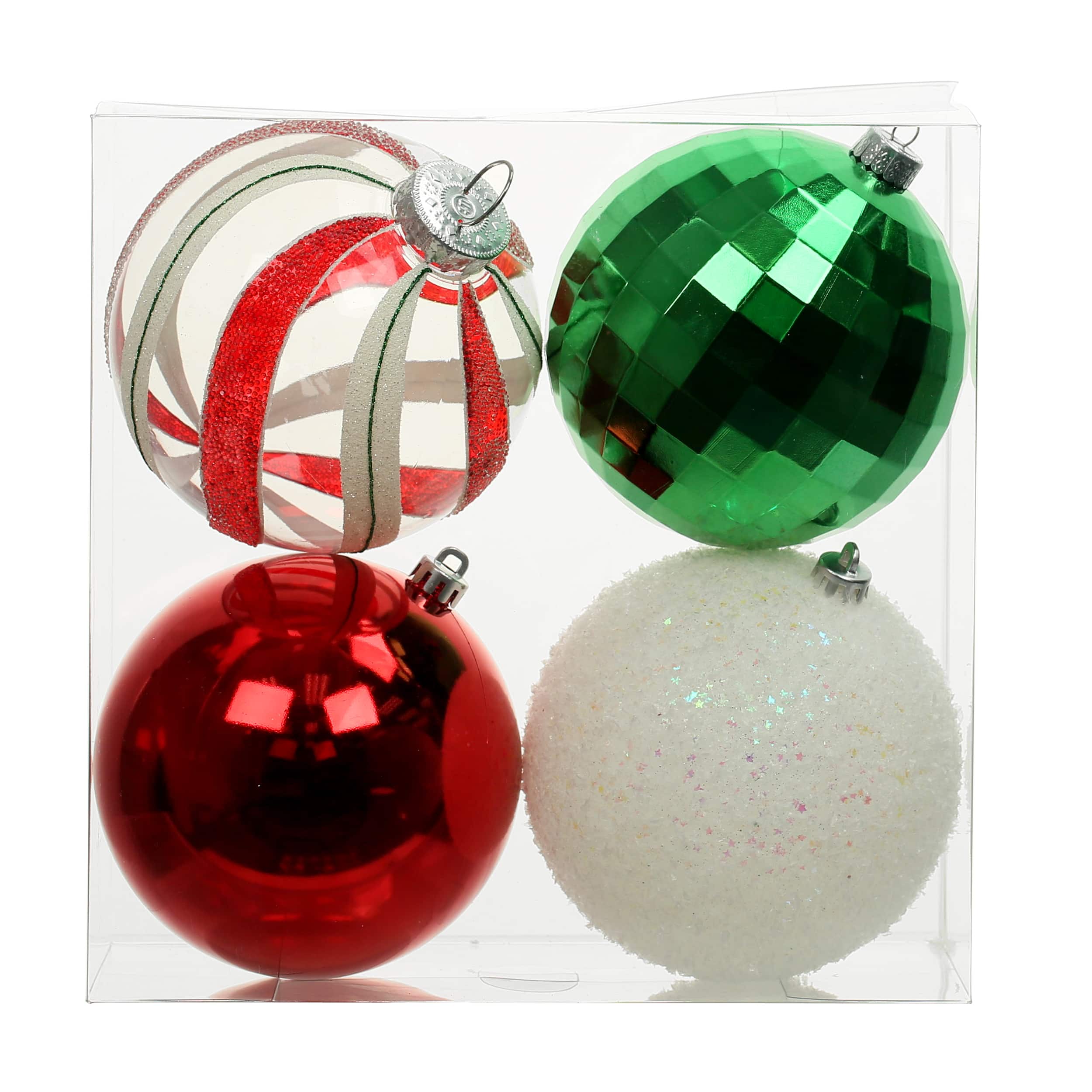 Assorted 4 Pack 4.7&#x22; Red, Green &#x26; White Peppermint Lane Shatterproof Ball Ornaments, 1pc. by Ashland&#xAE;