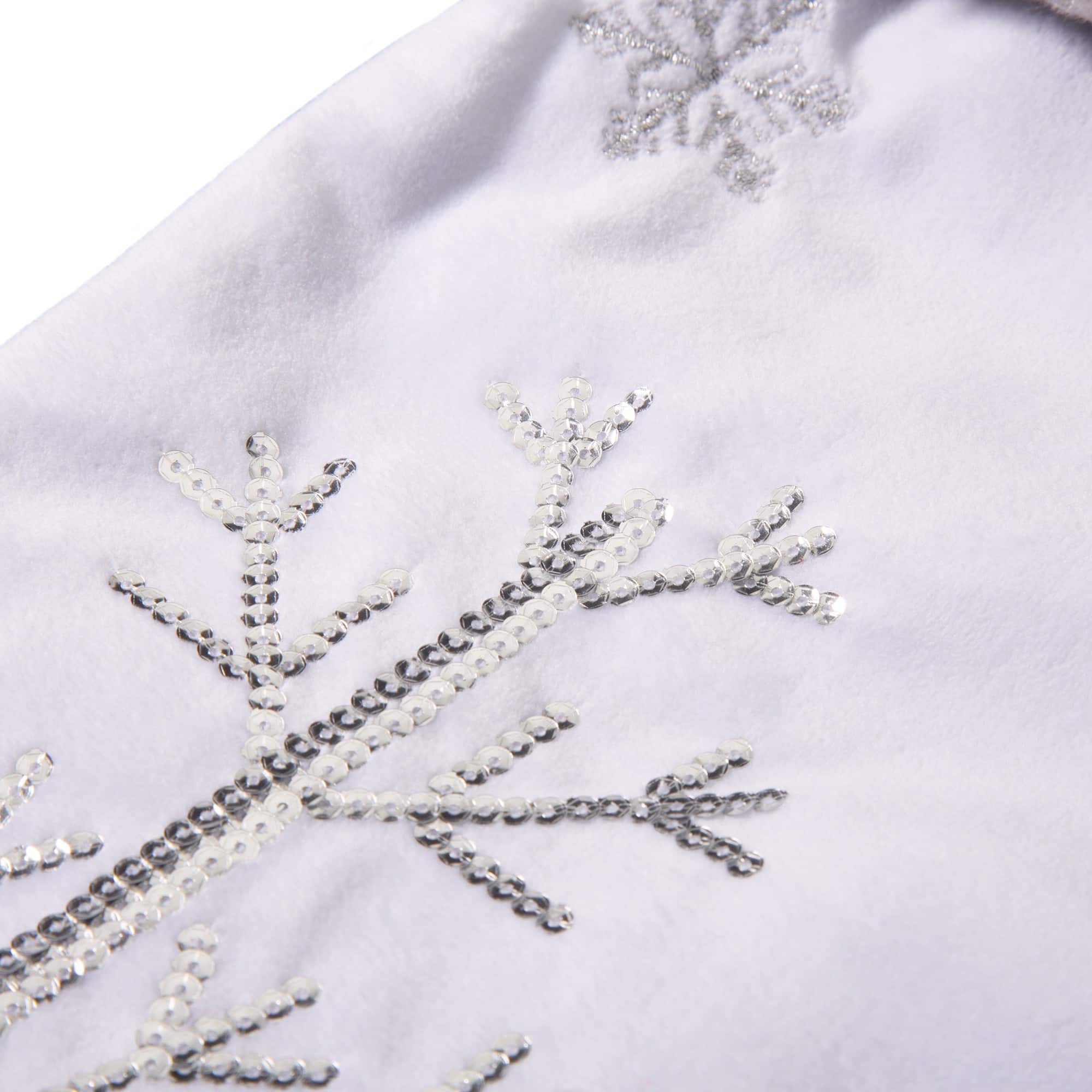 Glitzhome&#xAE; 21&#x22; White Fleece with Christmas Tree &#x26; Snowflake Stocking