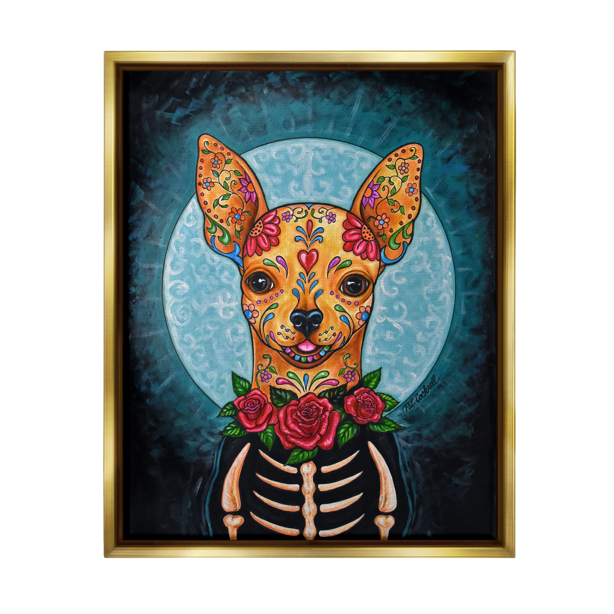 Stupell Industries Day of Dead Chihuahua Framed Floater Canvas Wall Art