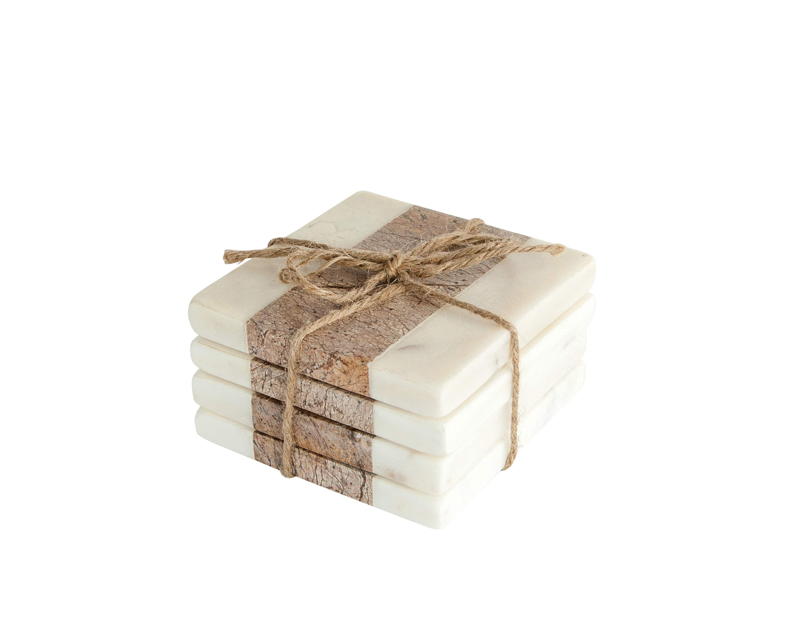 Square Marble Coasters with Jute String Set