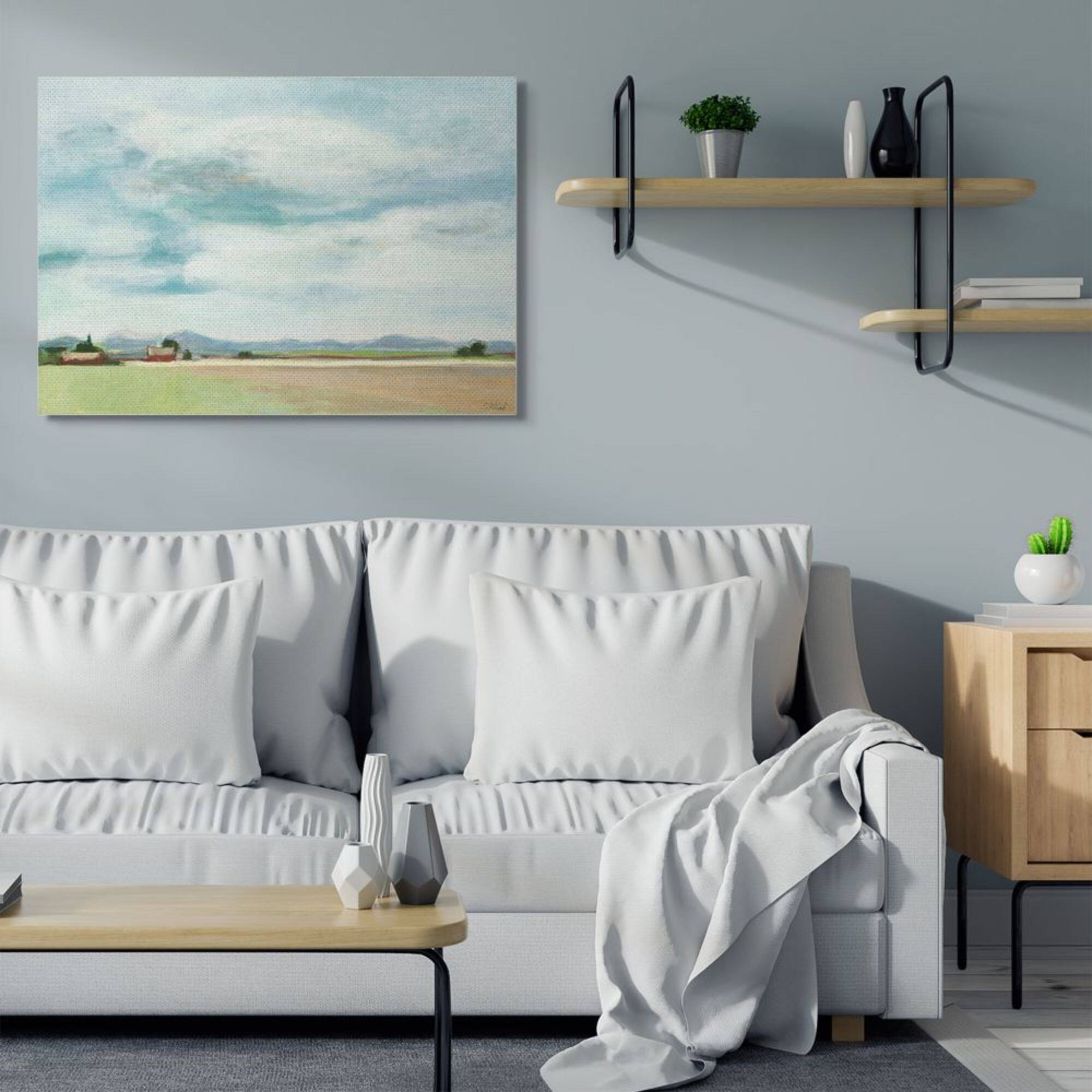Stupell Industries Red Barn Farm Landscape Soft Blue Sky Canvas Wall Art 