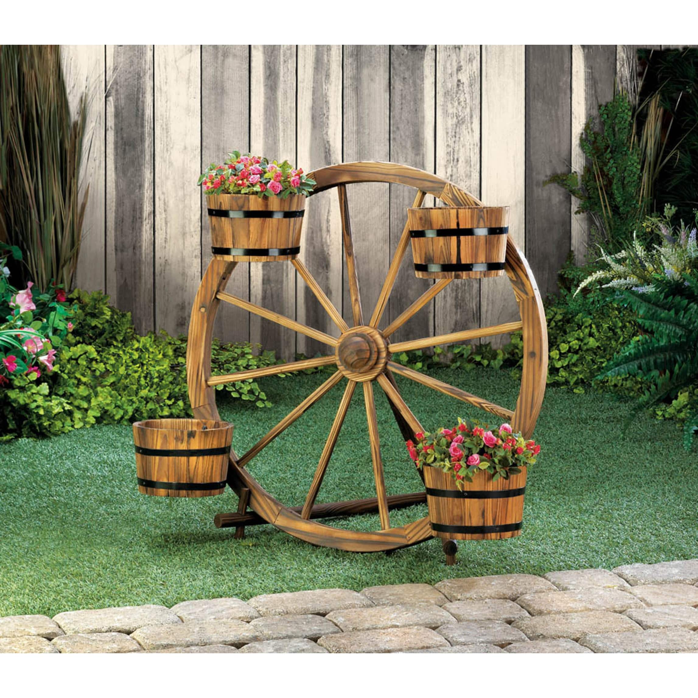 31" Wagon Wheel Barrel Planter Display