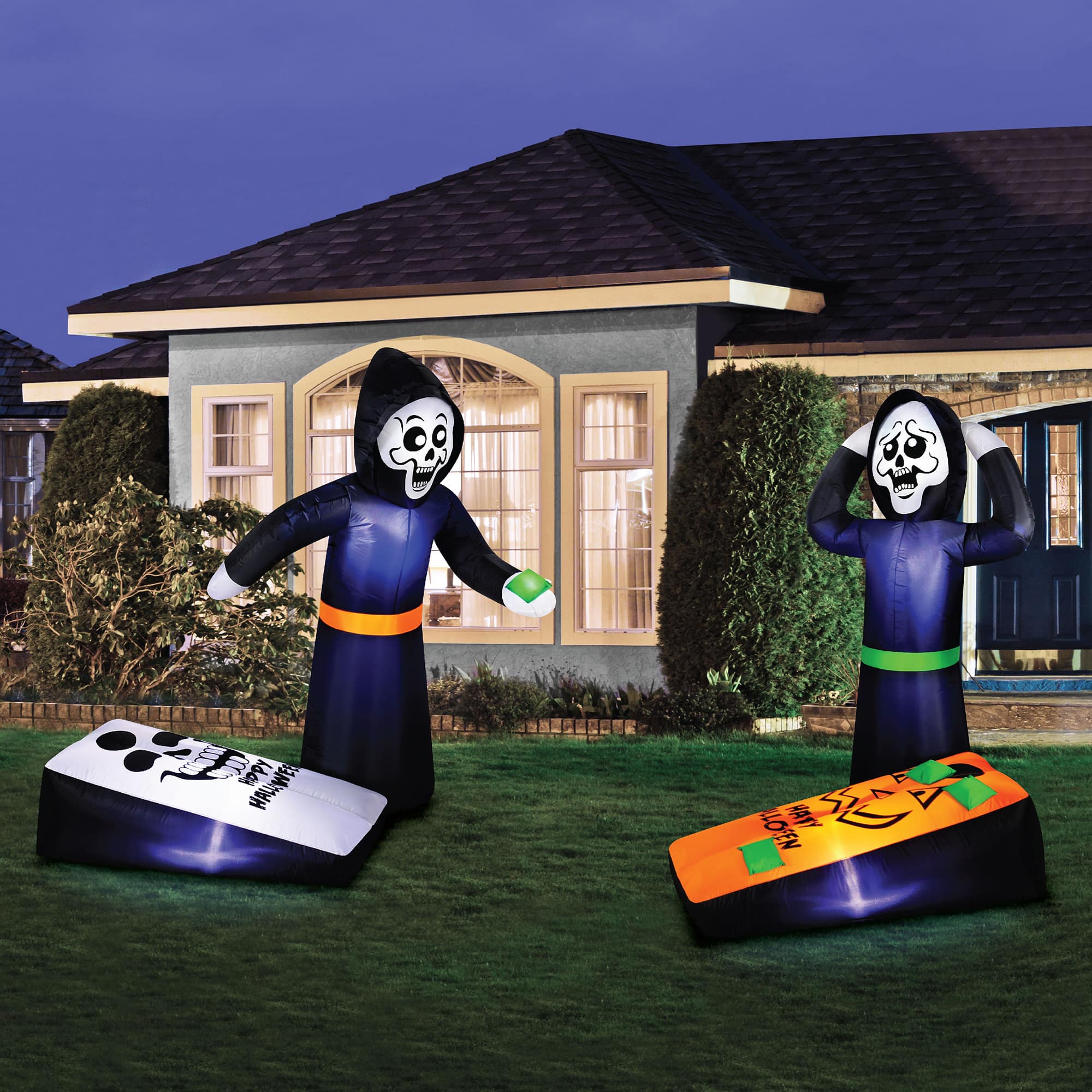 5ft. Inflatable Halloween Light Up Reapers Playing Corn Hole