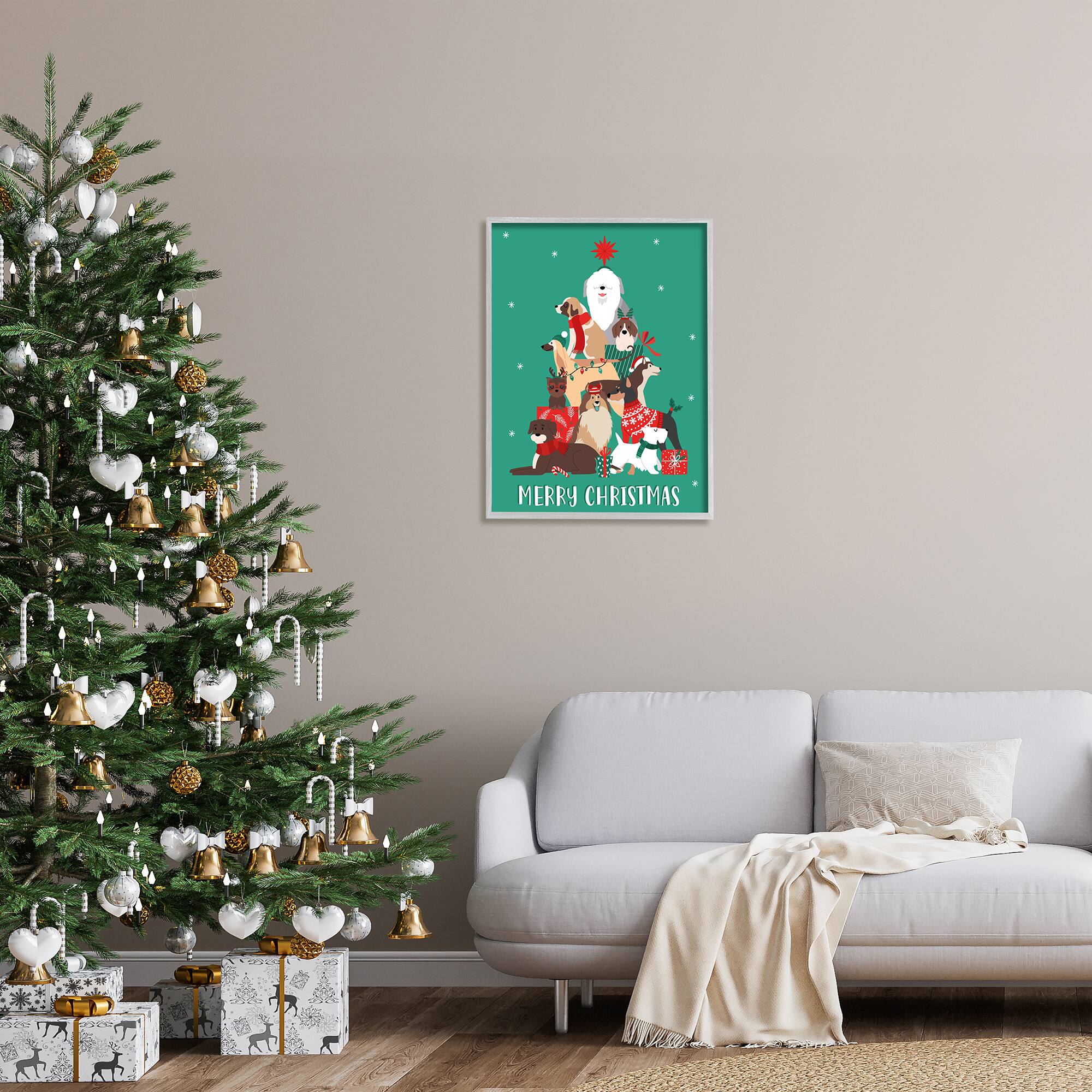 Stupell Industries Merry Christmas Happy Dog Gifts Framed Giclee Art