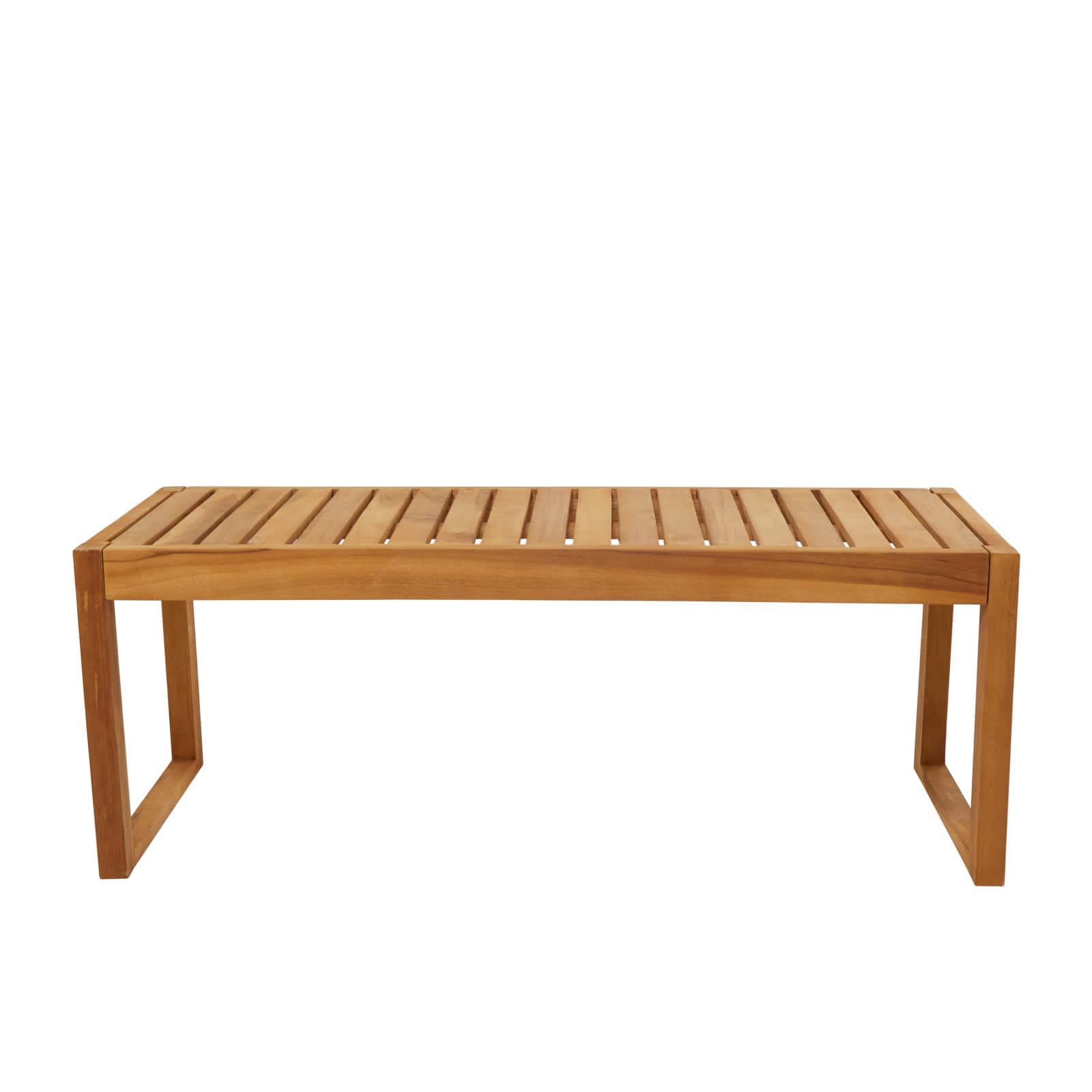 47&#x22; Brown Teak Wood Slatted Outdoor Accent Table