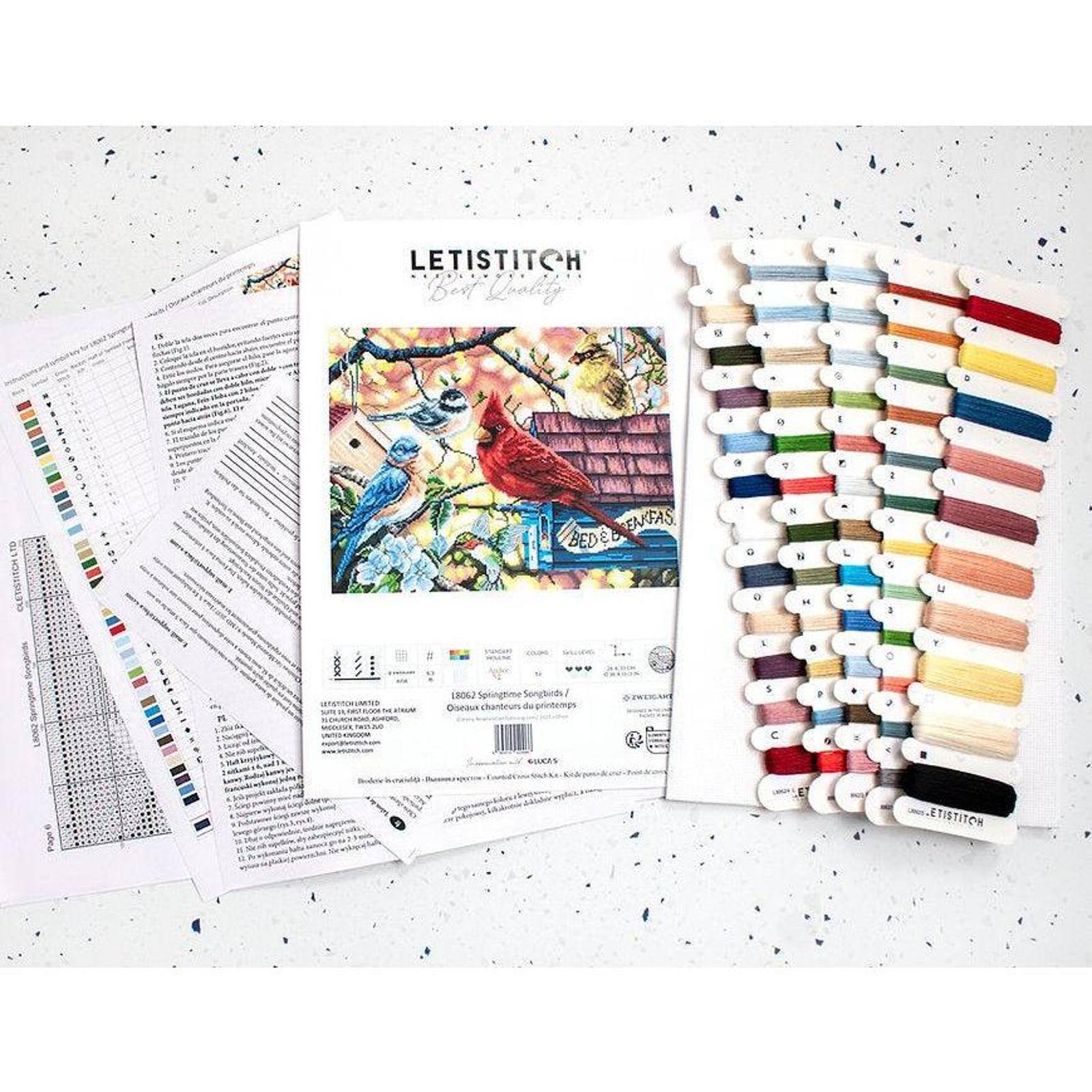 LetiStitch Springtime Songbirds Counted Cross Stitch Kit