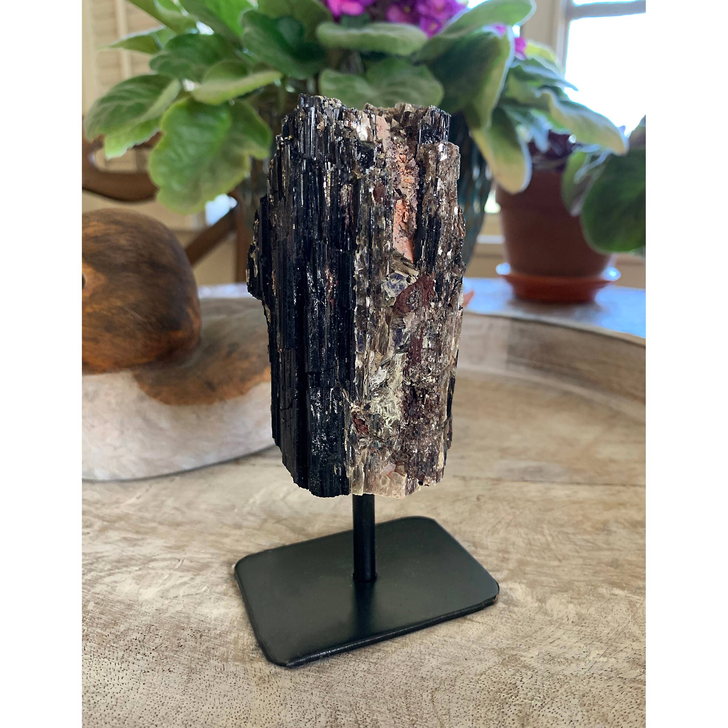 Black Tourmaline on metal Stand