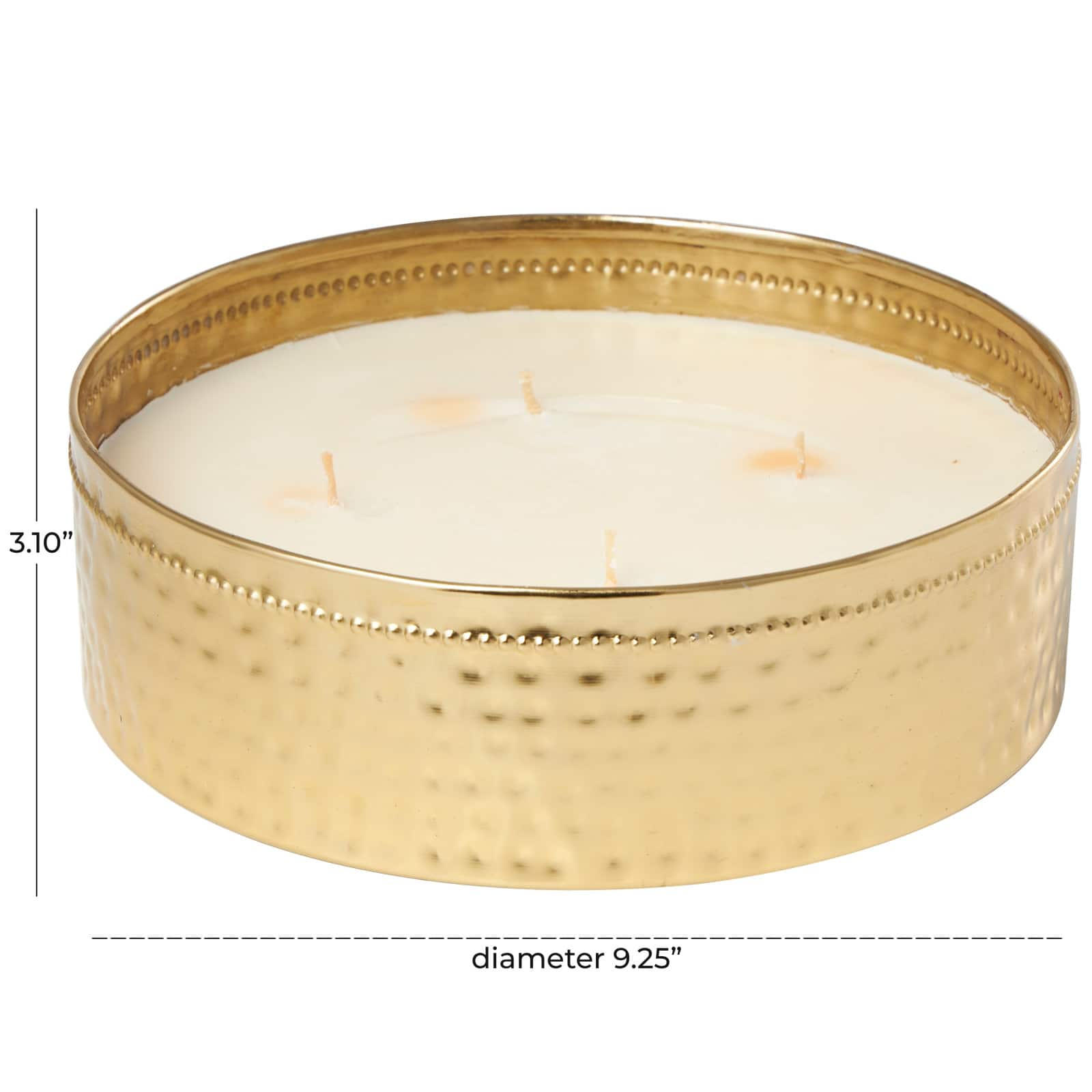 Jasmine Scented 4-Wick Candle in Wide Hammered Gold Bowl