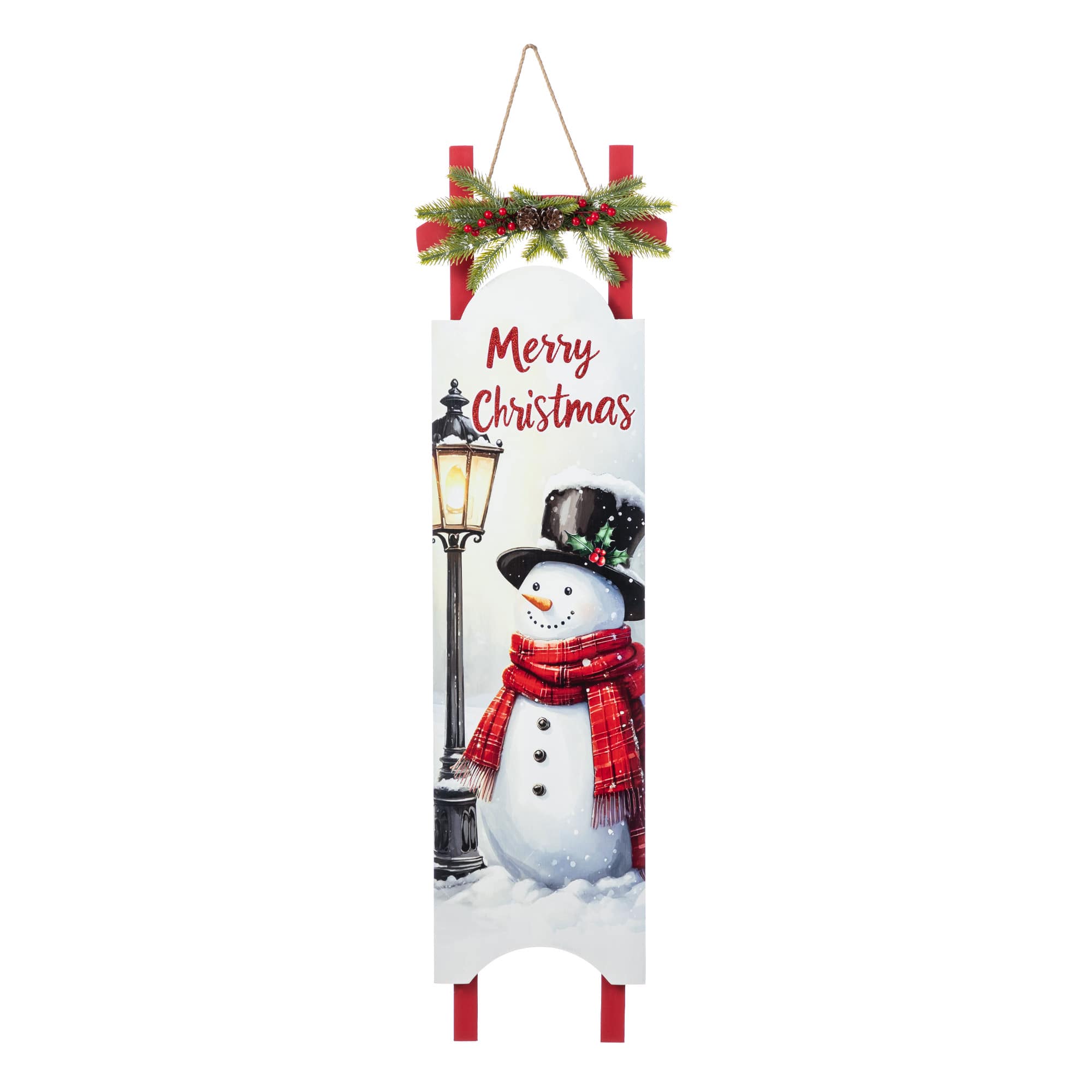 Glitzhome&#xAE; 36&#x22; Wooden Christmas Snowman Sleigh Porch Sign