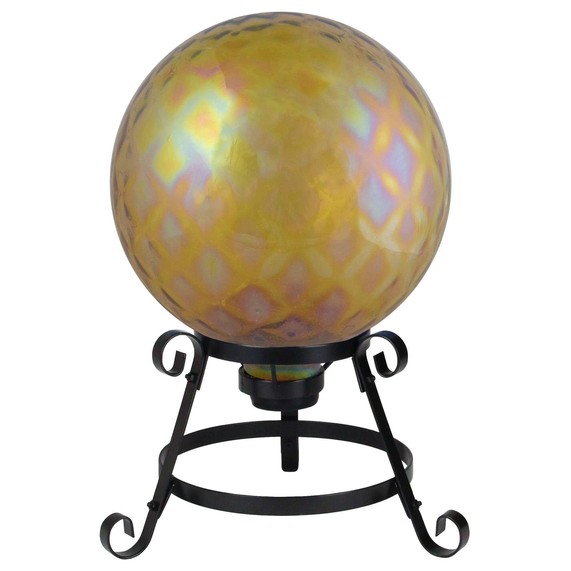 10&#x22; Dimpled Amber Iridescent Glass Garden Gazing Ball