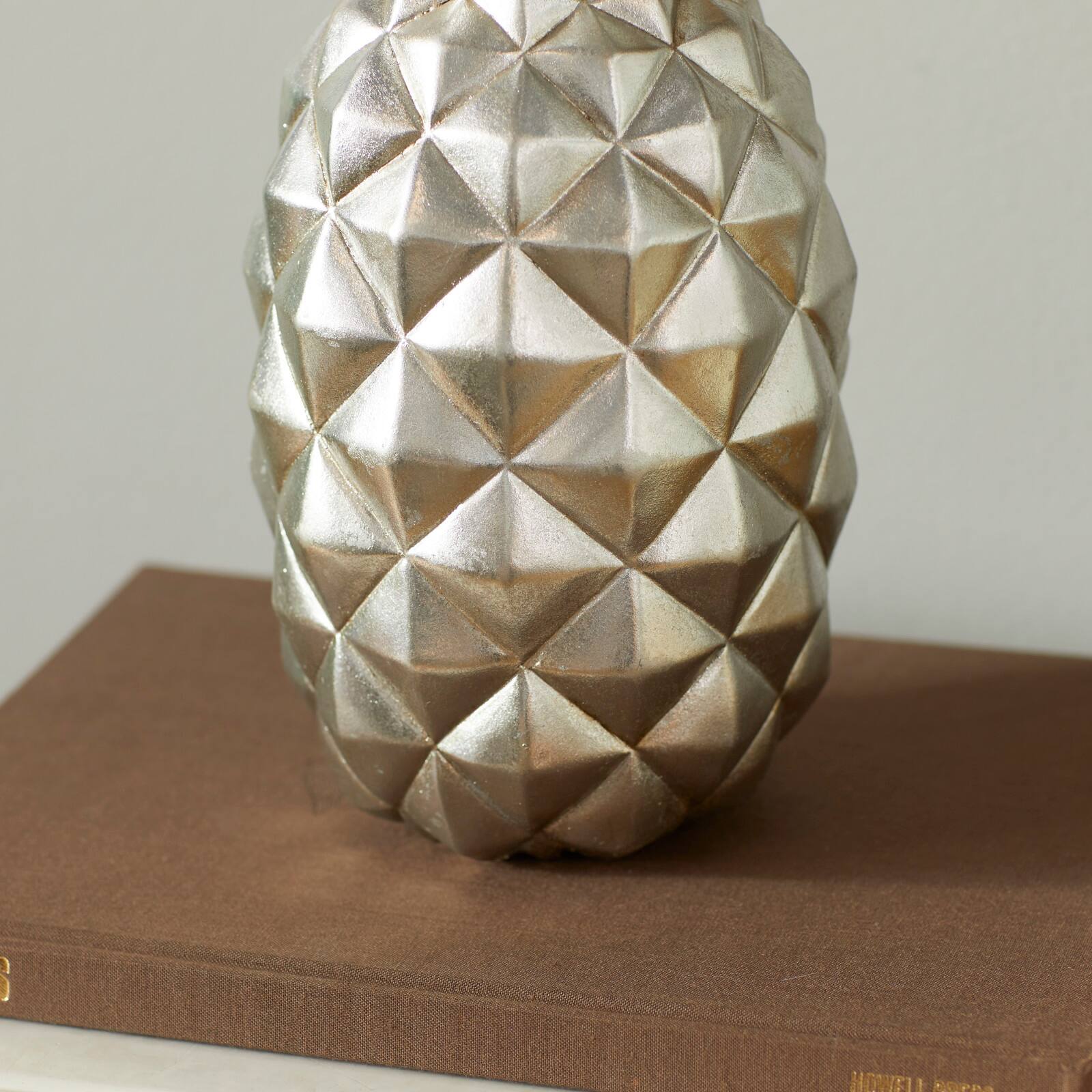 Silver Polystone Traditional Decorative Pineapple, 14" x 6" x 6"