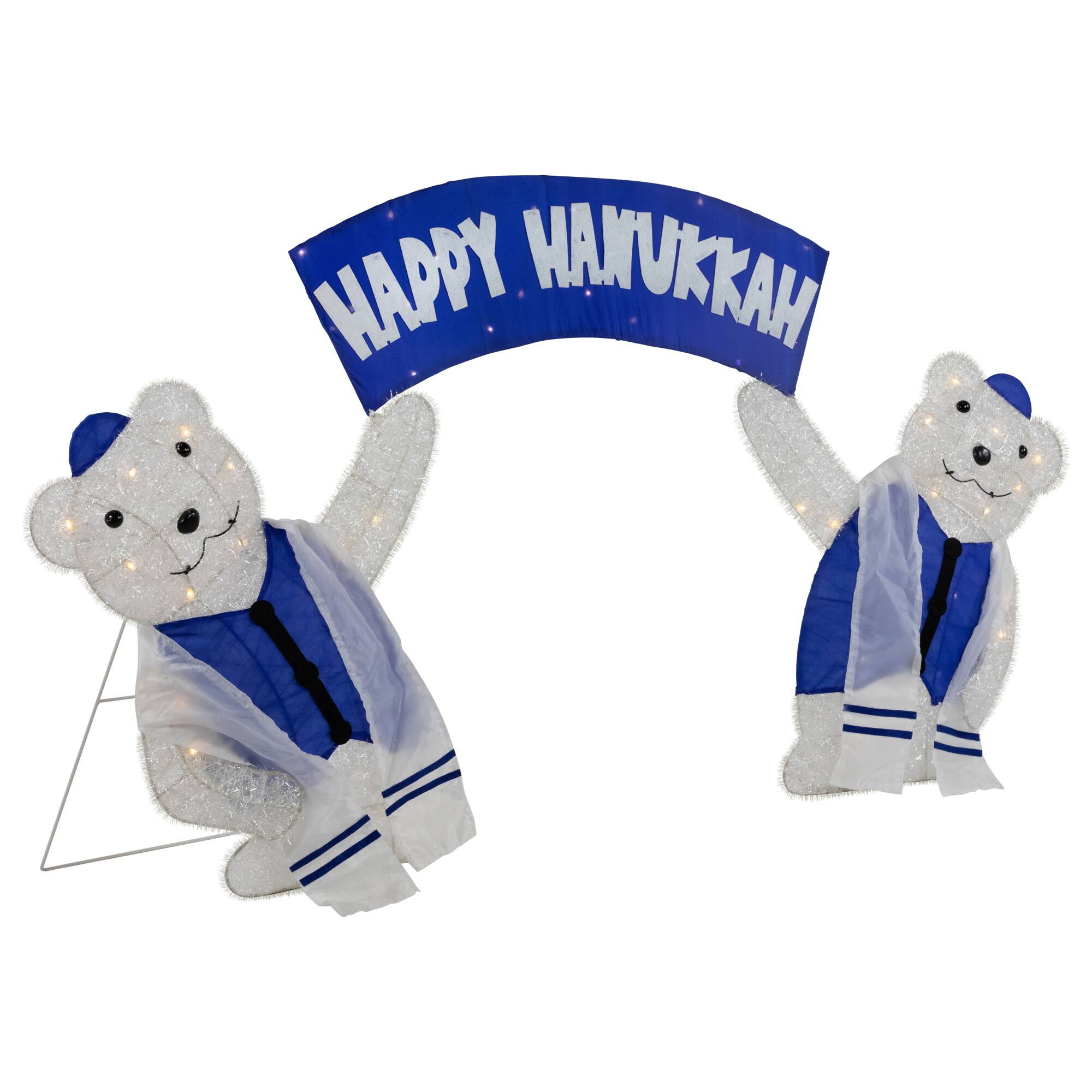 LED Lighted Polar Bear &#x22;Happy Hanukkah&#x22; Sign Outdoor Christmas Decoration - 30&#x22;