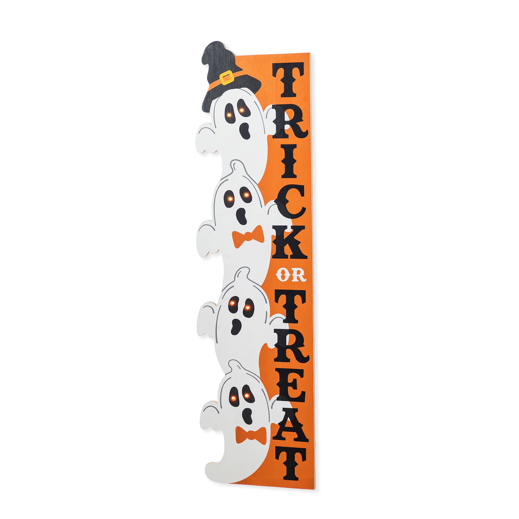 Glitzhome&#xAE; 42&#x22;H Lighted Halloween Wooden Stacked Ghost Porch Sign with Timer