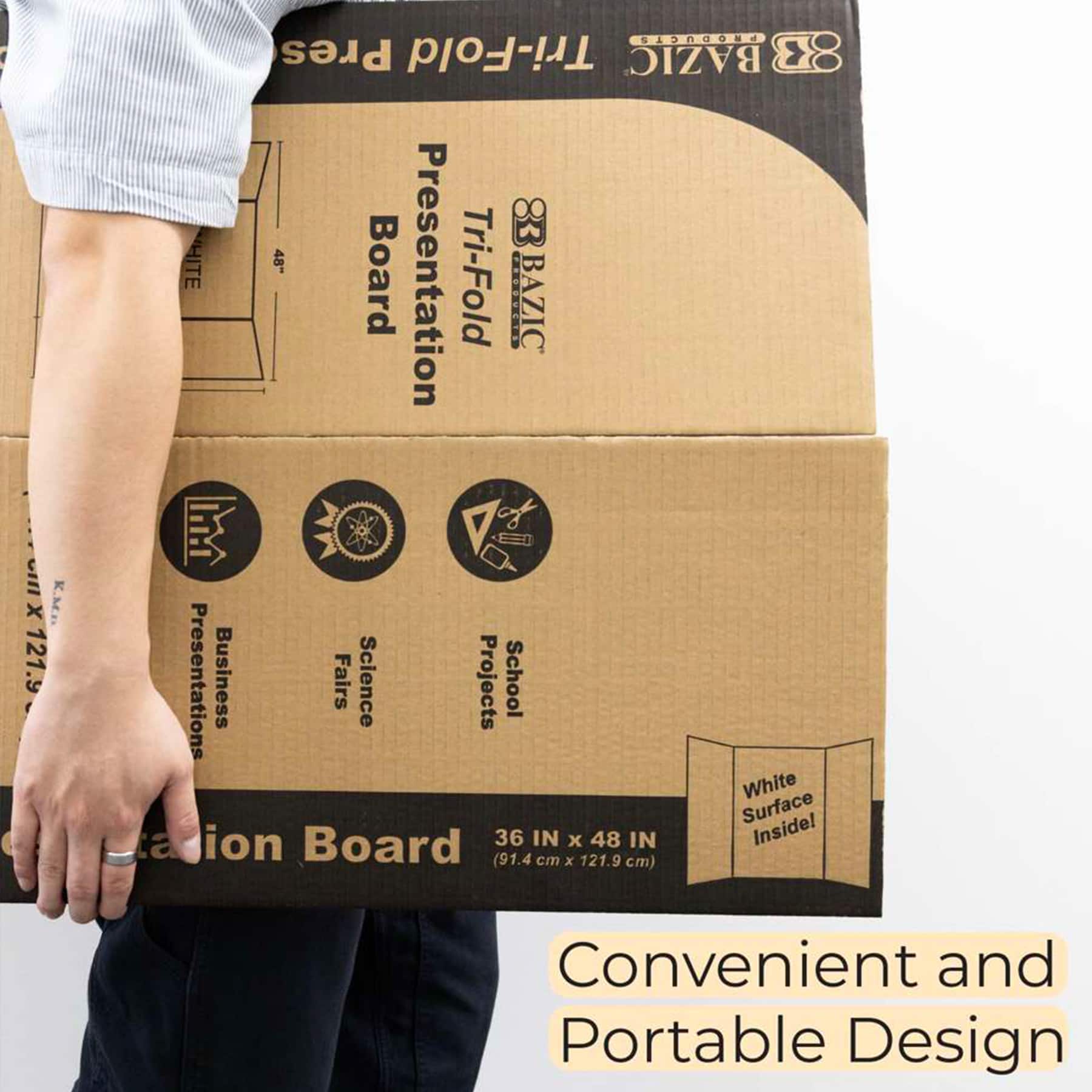 BAZIC Products® 36" x 48" White Tri-Fold Corrugated Presentation Boards, 24ct.