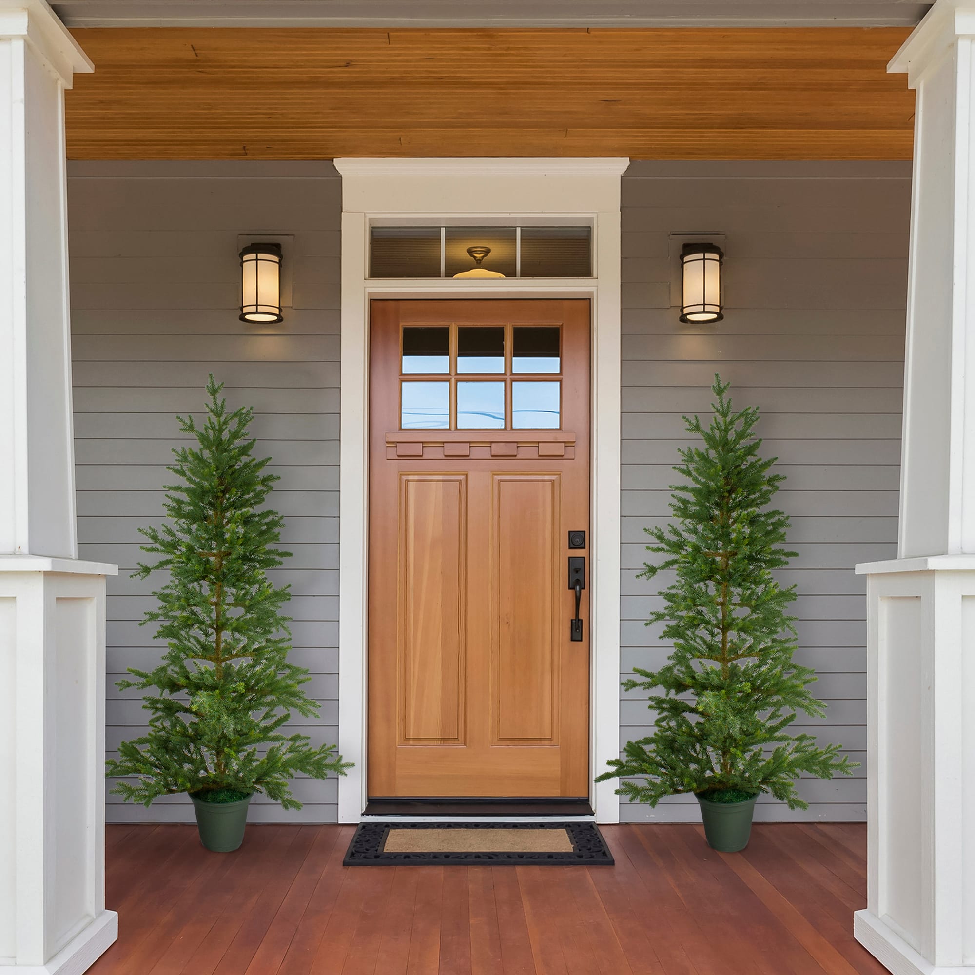 6ft. Unlit Real Touch™️ Noble Pine Artificial Potted Christmas Tree in Green Pot