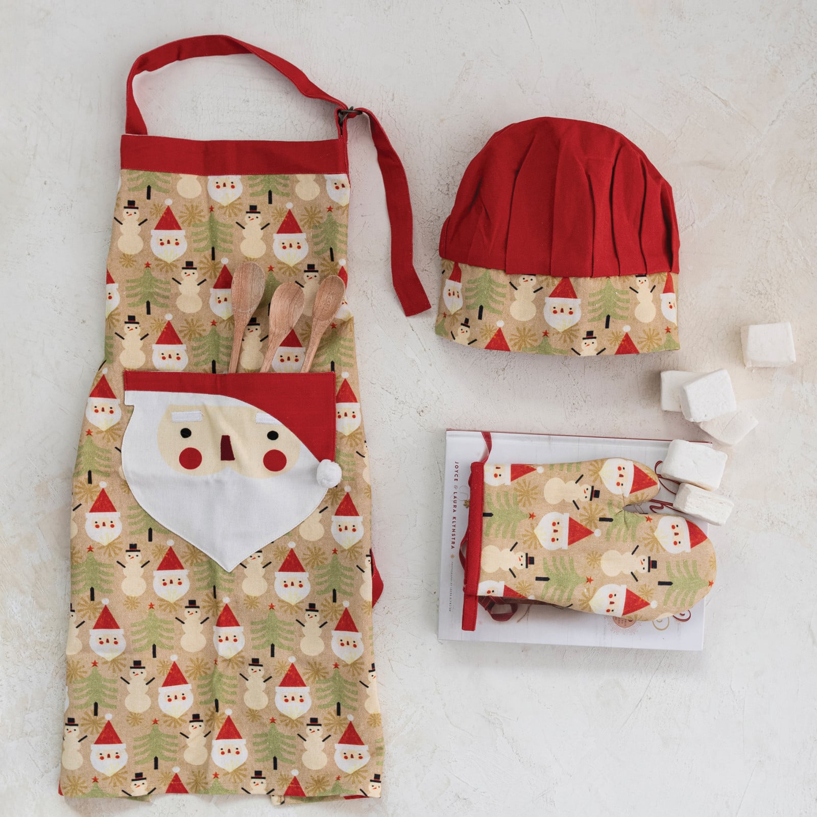 24&#x22; Santa Kids Apron with Chef&#x27;s Hat &#x26; Oven Mitt