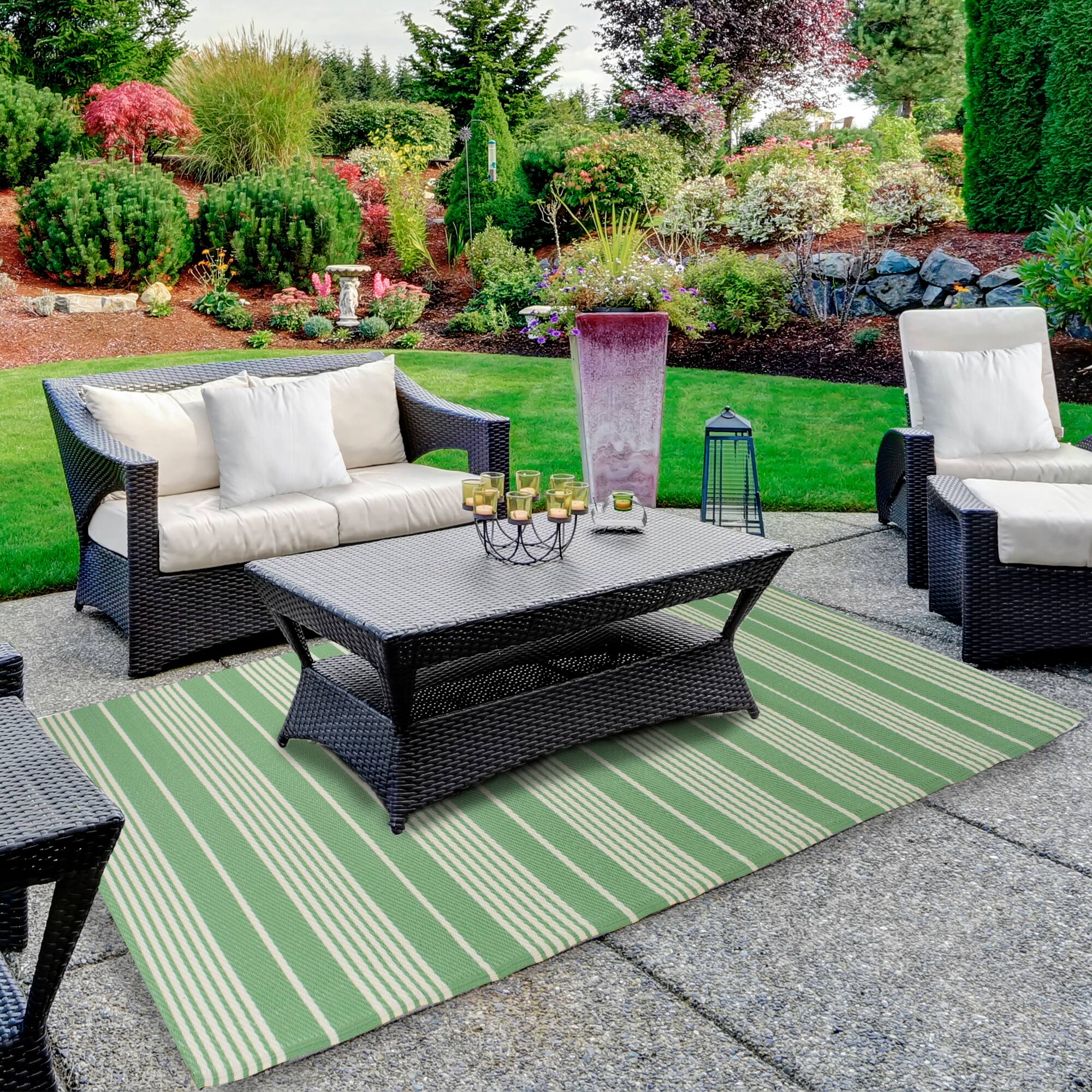 Green &#x26; White Striped Outdoor Area Rug, 4ft. x 6ft.