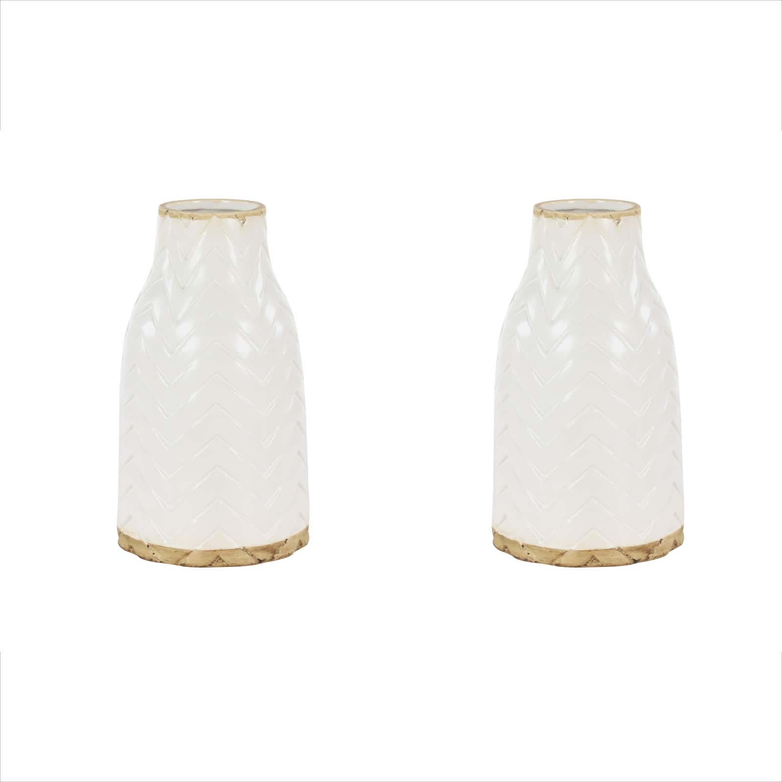 Set of 2 White Porcelain Contemporary Vase, 7&#x22; x 12&#x22;