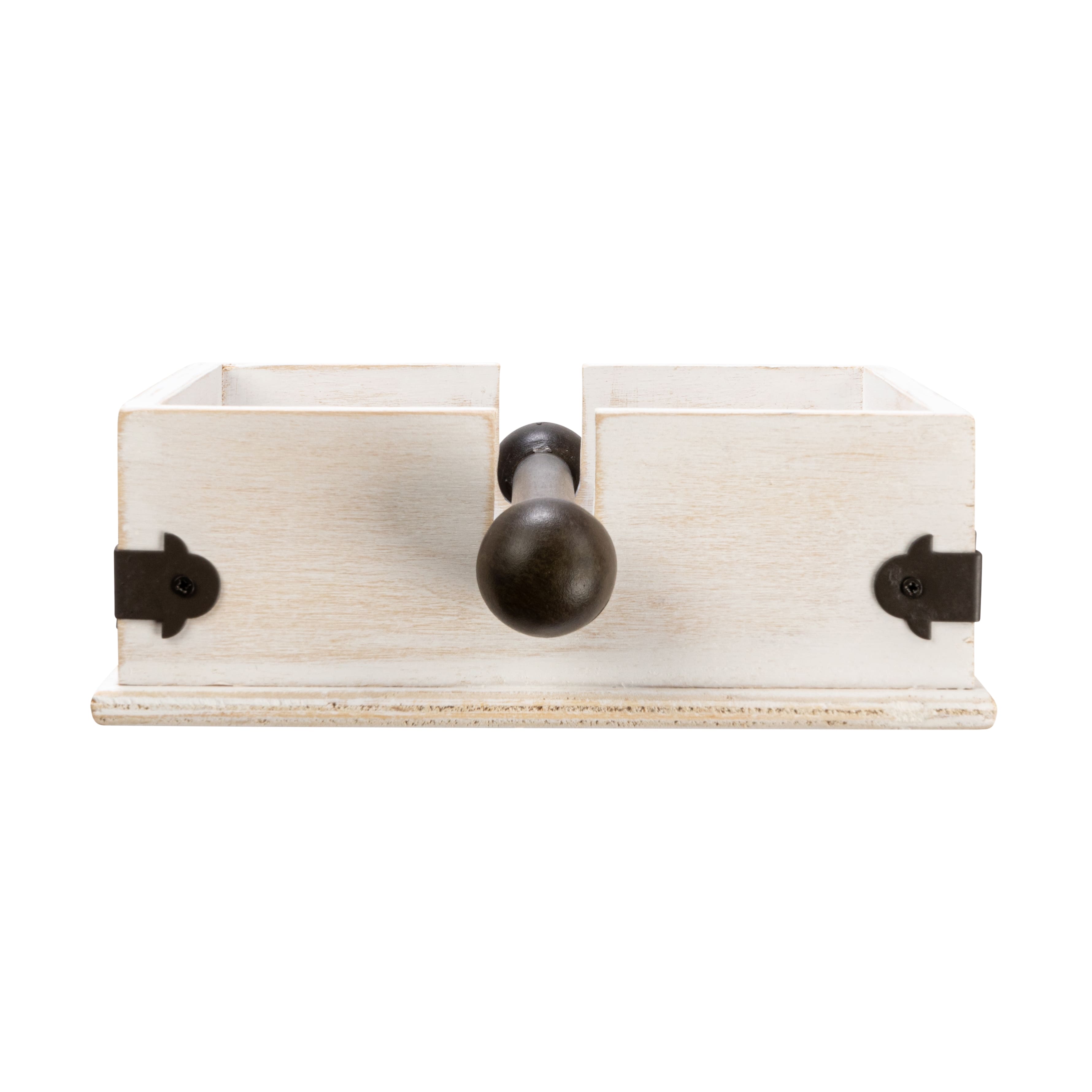 Hello Honey&#xAE; 9.5&#x22; Whitewashed Farmhouse Square Wood &#x26; Metal Napkin Holder