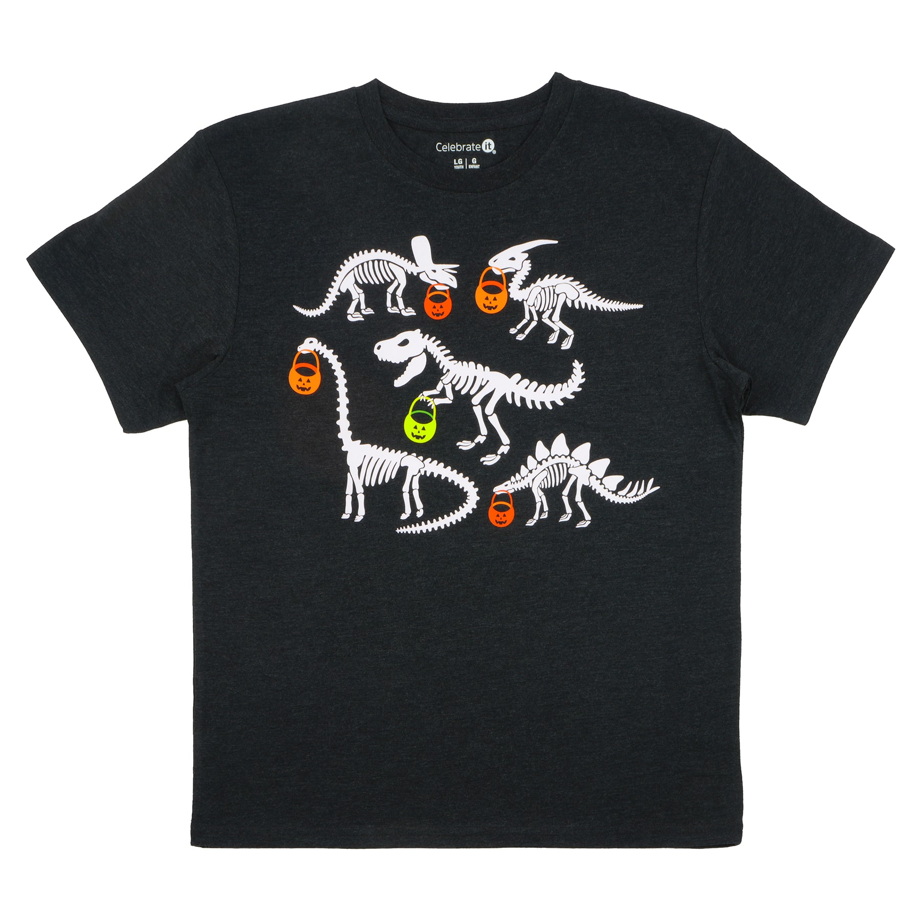 Charcoal Dinosaur Skeletons Youth Crew Neck T-Shirt by Celebrate It&#x2122;