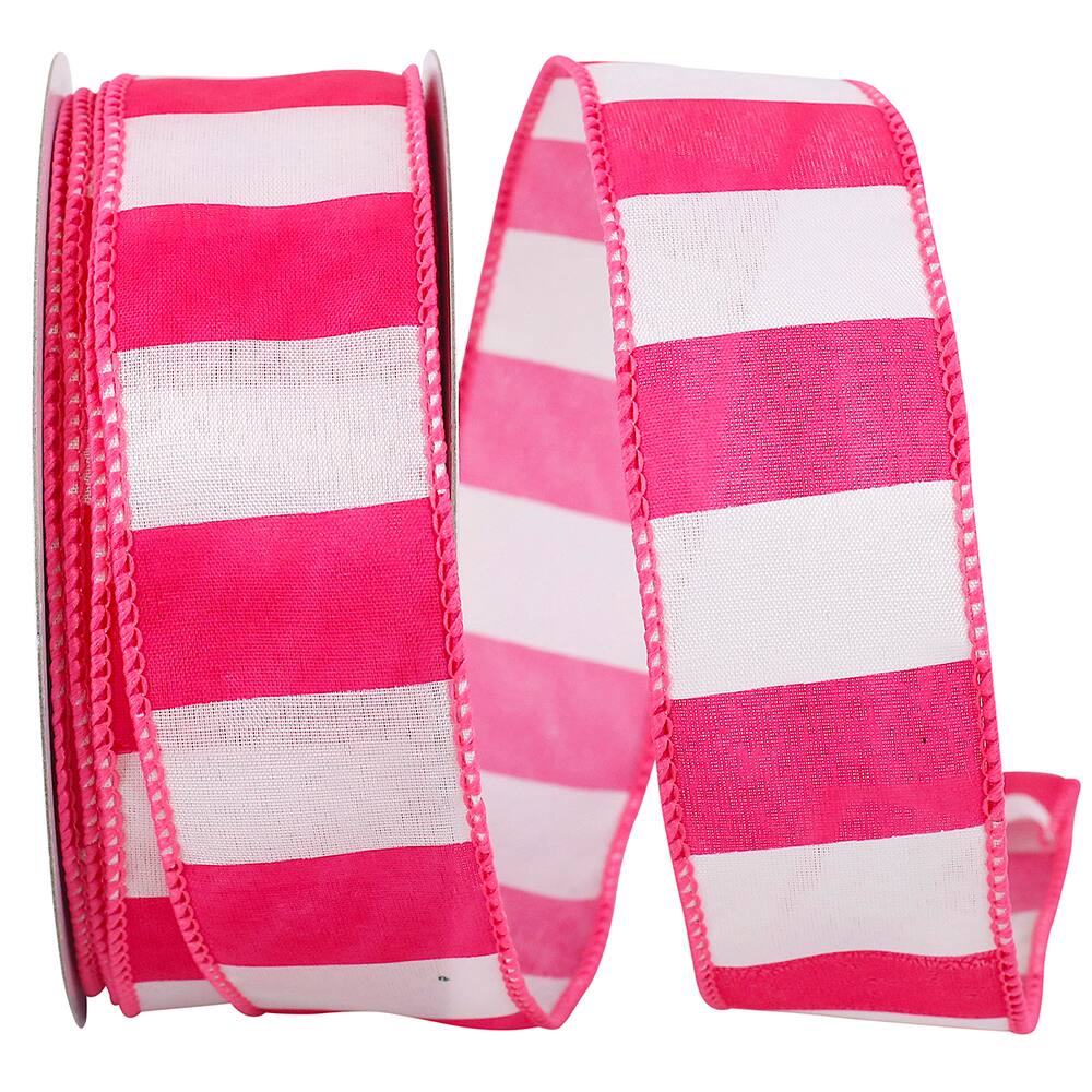 JAM Paper 1.5" x 20yd. Azalea Wired Cabana Stripe Bright Ribbon