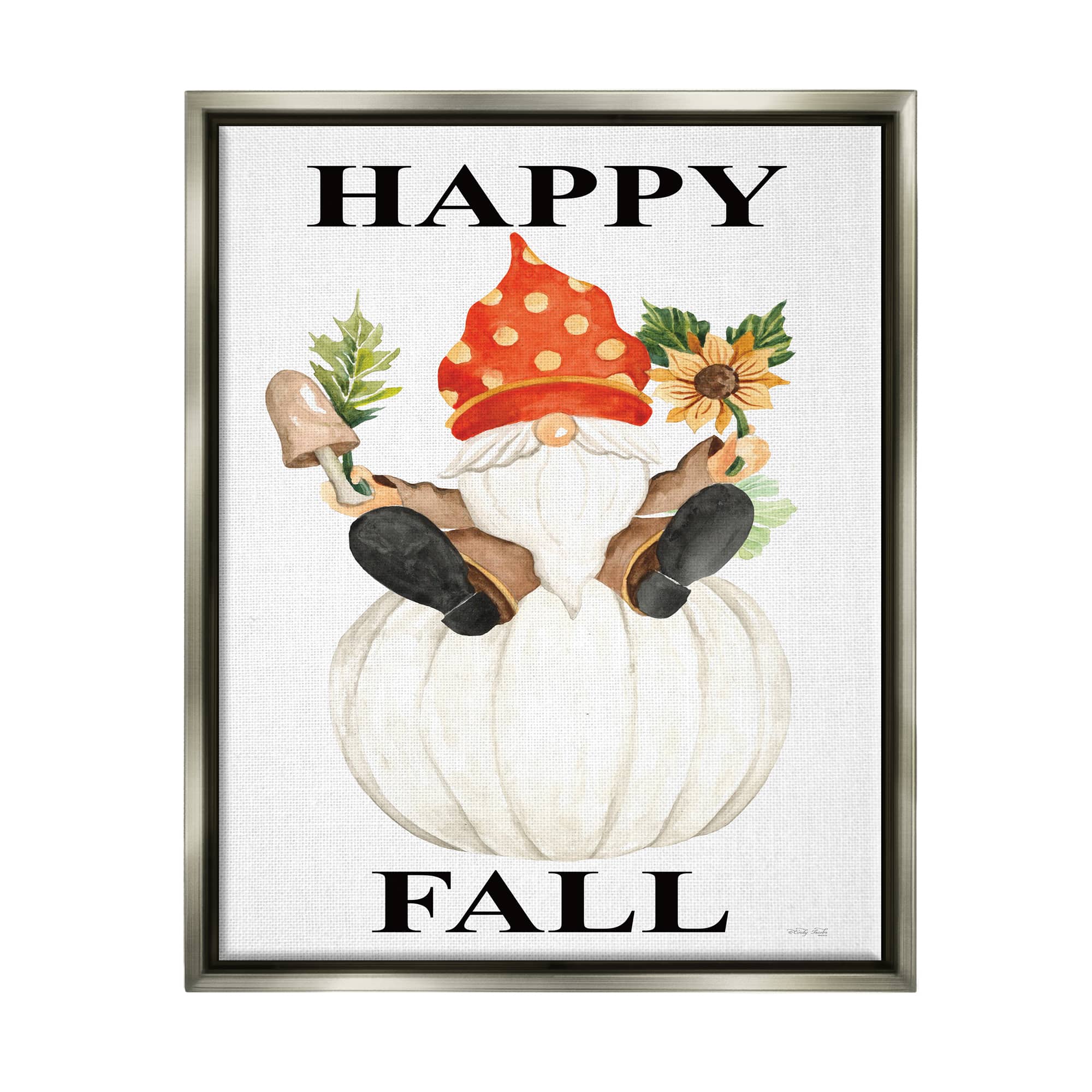 Stupell Industries Happy Fall Whimsical Gnome Framed Floater Canvas Wall Art