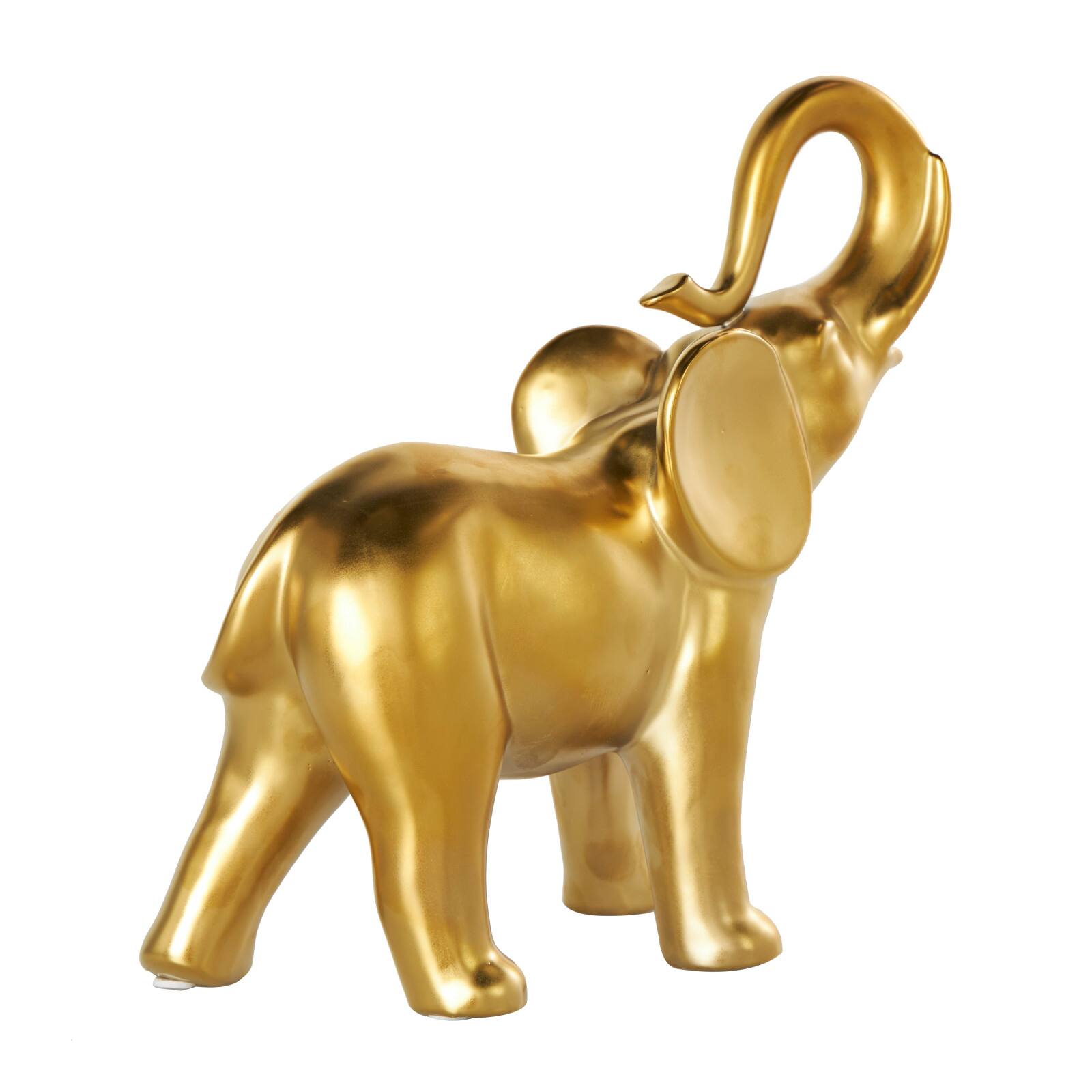11" Gold Ceramic Elephant Standing Sculpture