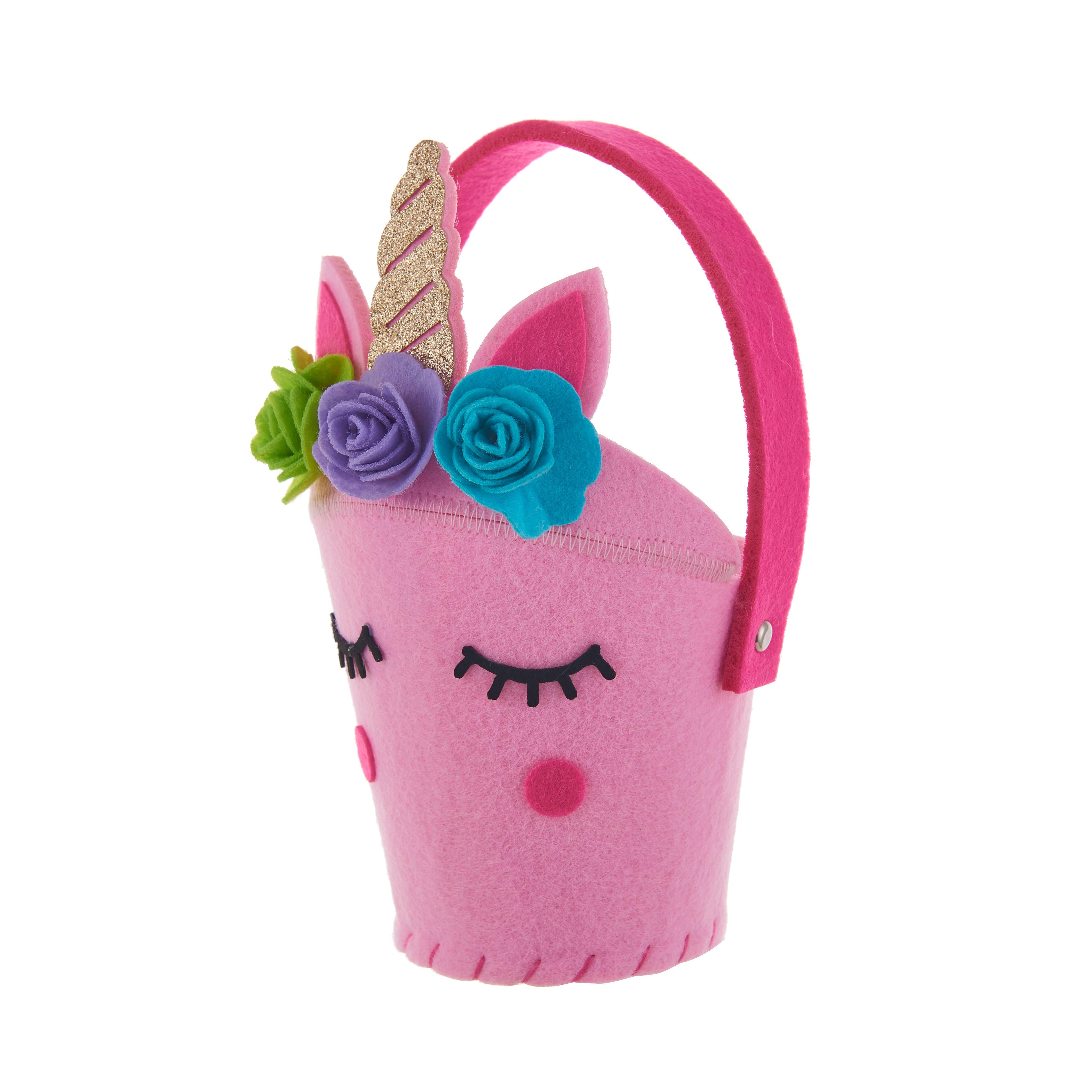 8&#x22; Pink Unicorn Felt Basket by Creatology&#x2122;