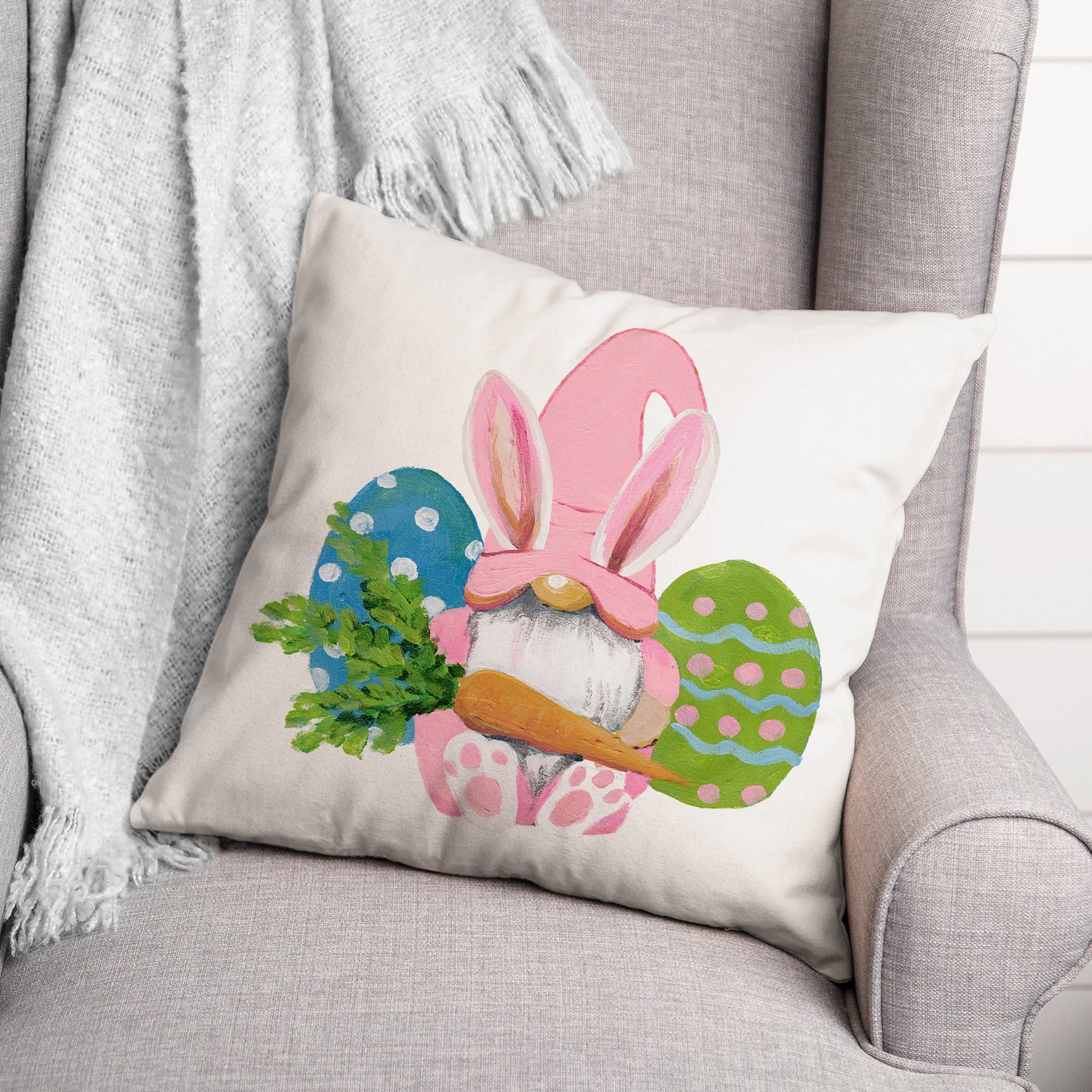 Easter Bunny Gnome 18" x 18" Throw Pillow
