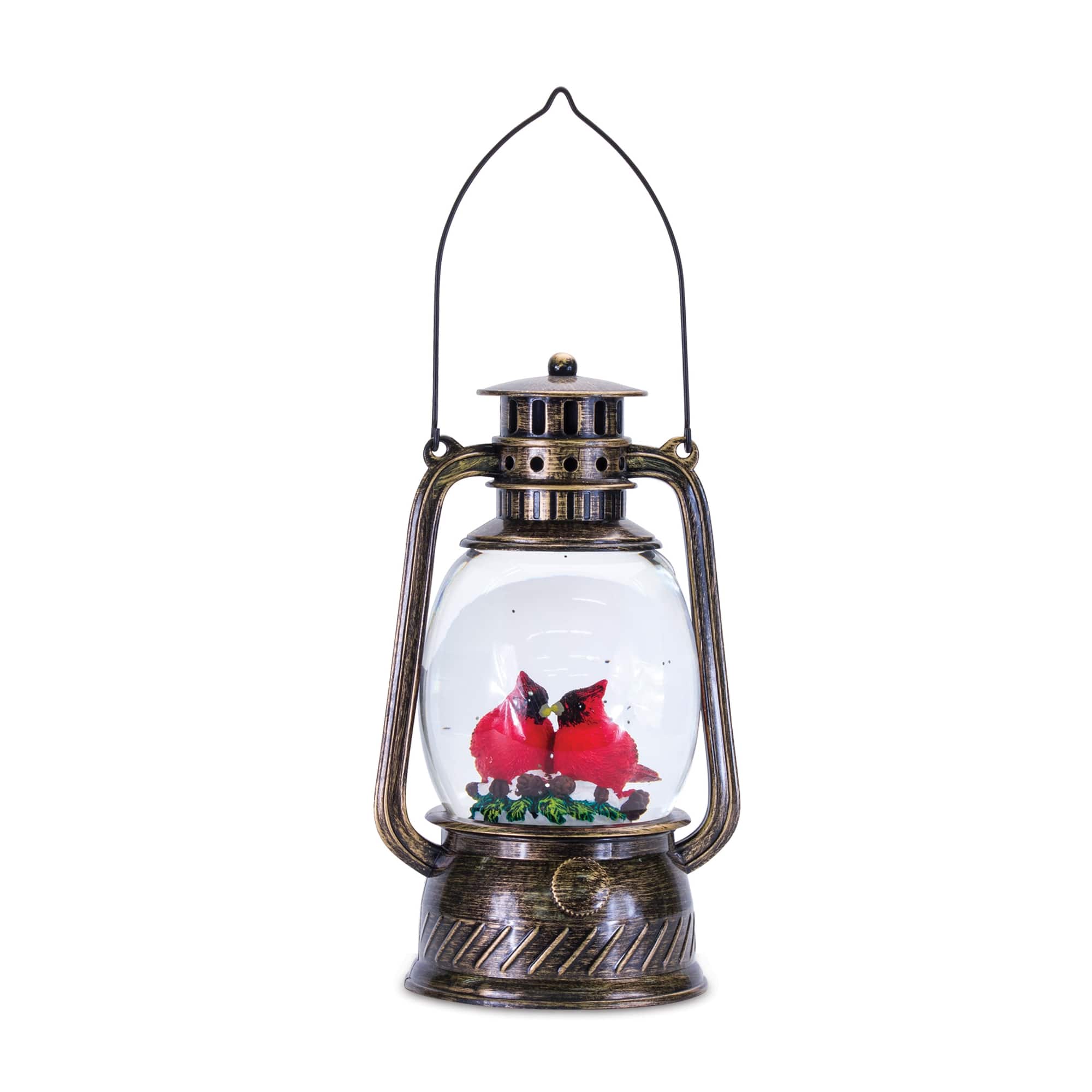 11.5&#x22; LED Cardinal Snow Globe Lantern