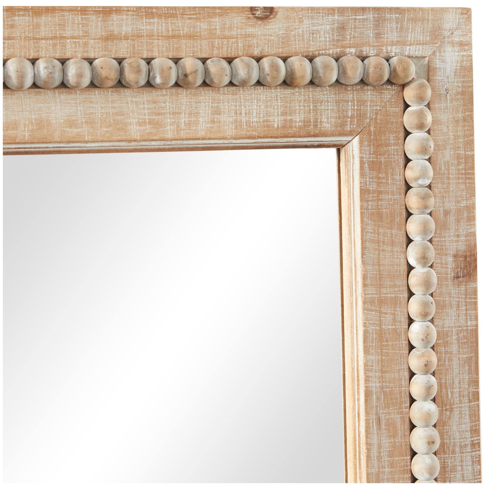 Brown Wood Beaded Frame Wall Mirror with Distressing 30" x 1" x 36"